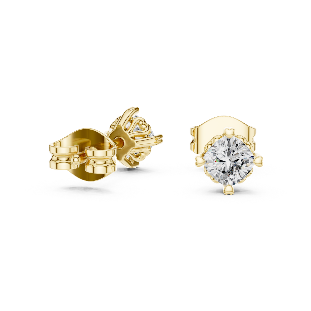 14K Solid Gold Lab Diamond Stud Earrings, Yellow Gold, view 1
