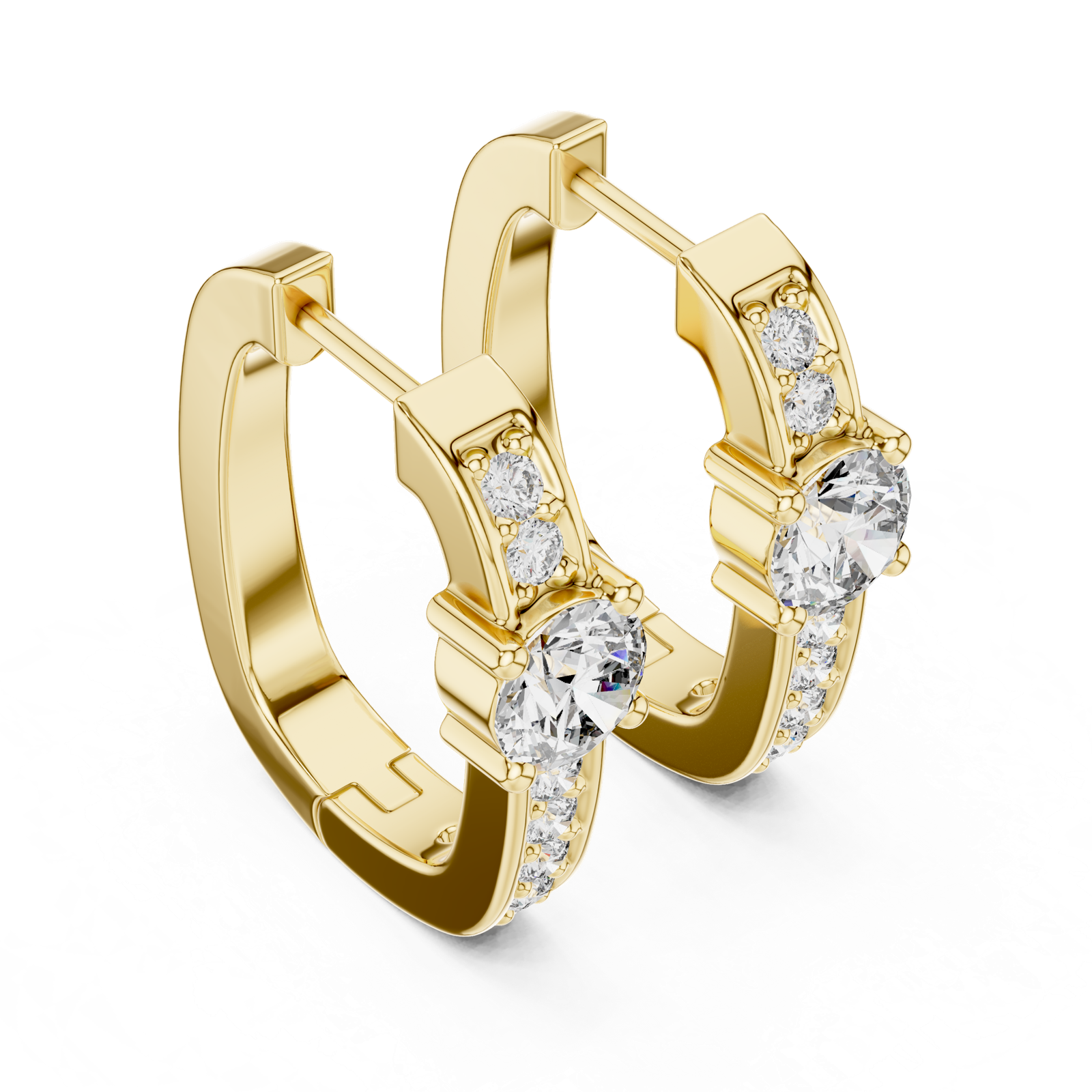14K Solid Gold Lab Diamond Huggie Earrings, Yellow Gold, view 2