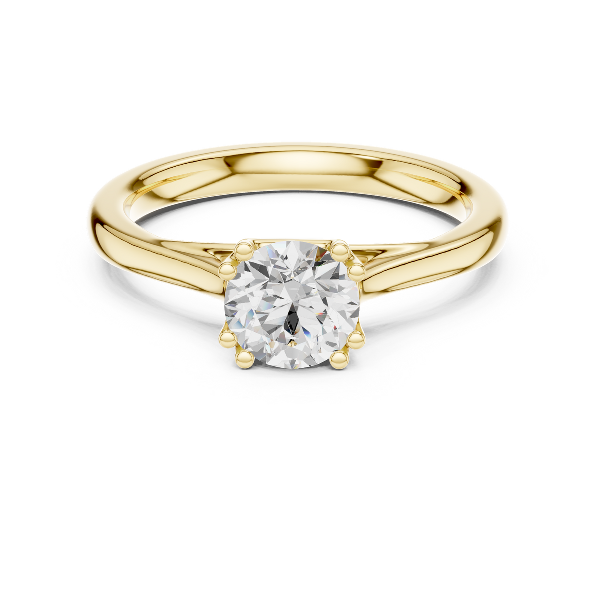 14K Solid Gold Lab Diamond Solitaire Ring, Yellow Gold