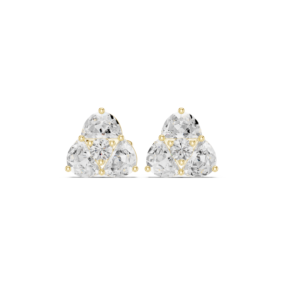 14K Solid Gold Lab Diamond Cluster Earrings, Yellow Gold