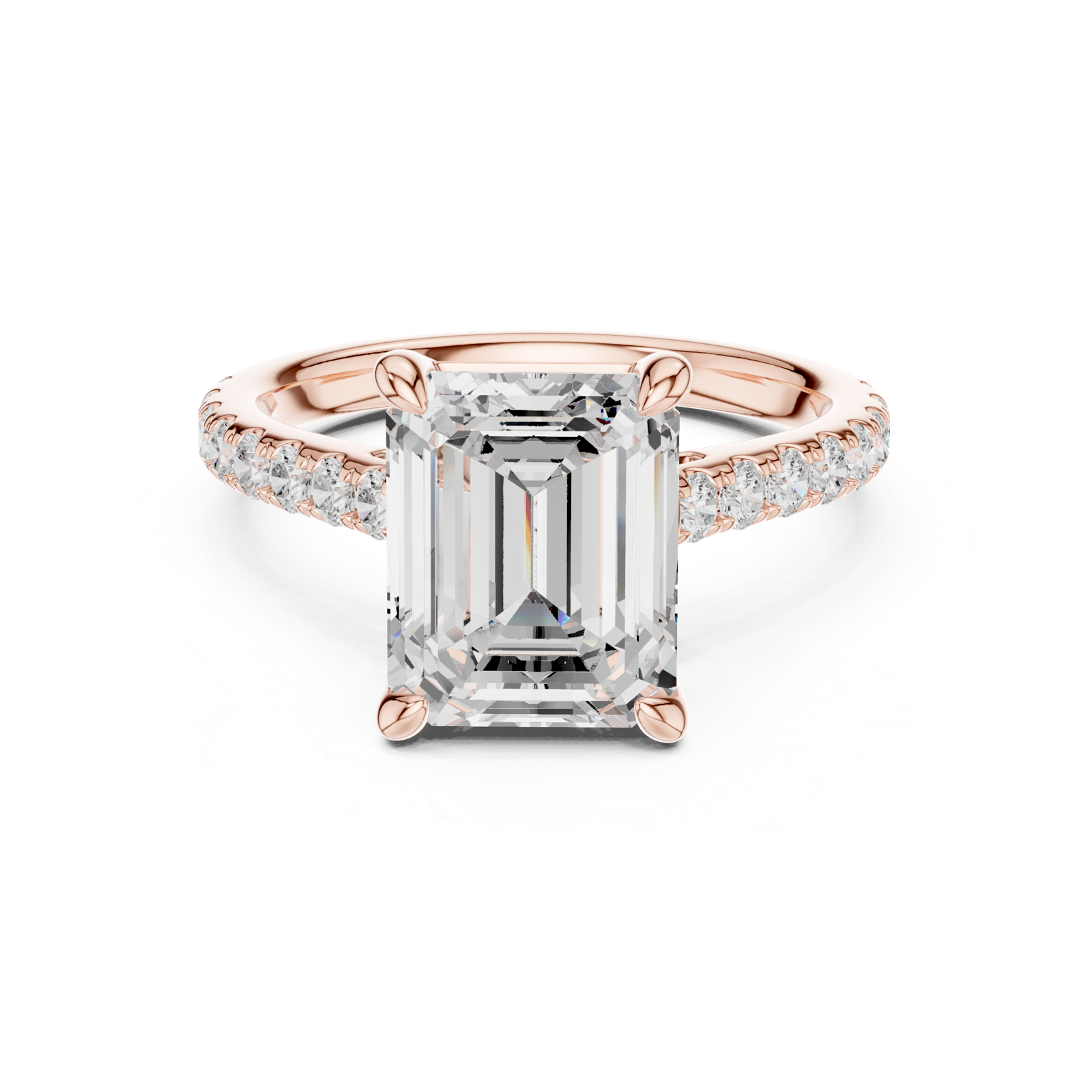 Gold Ring, Emerald center stone, Rose Gold, view 4