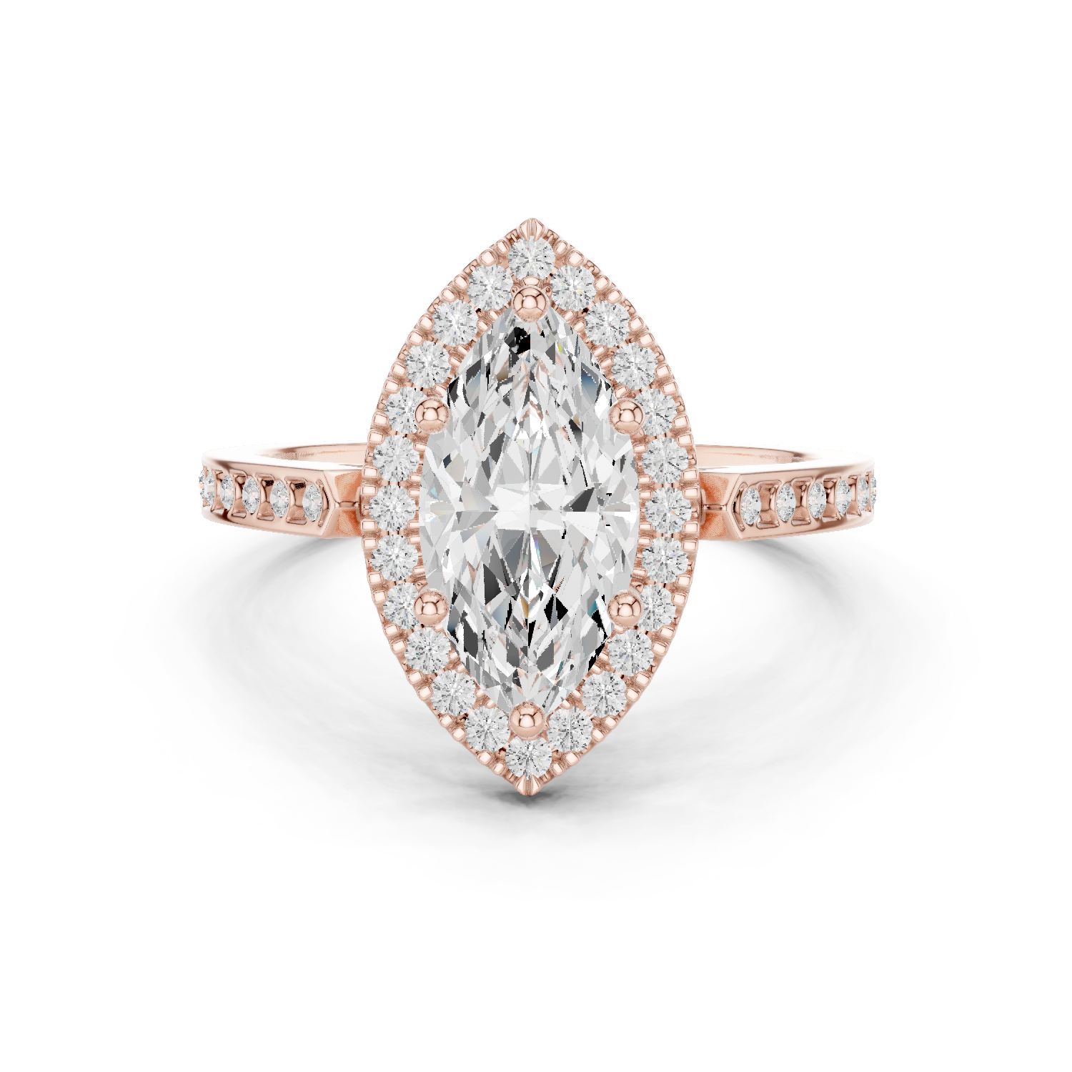 Gold Ring DDLR-349, Marquise center stone, Rose Gold