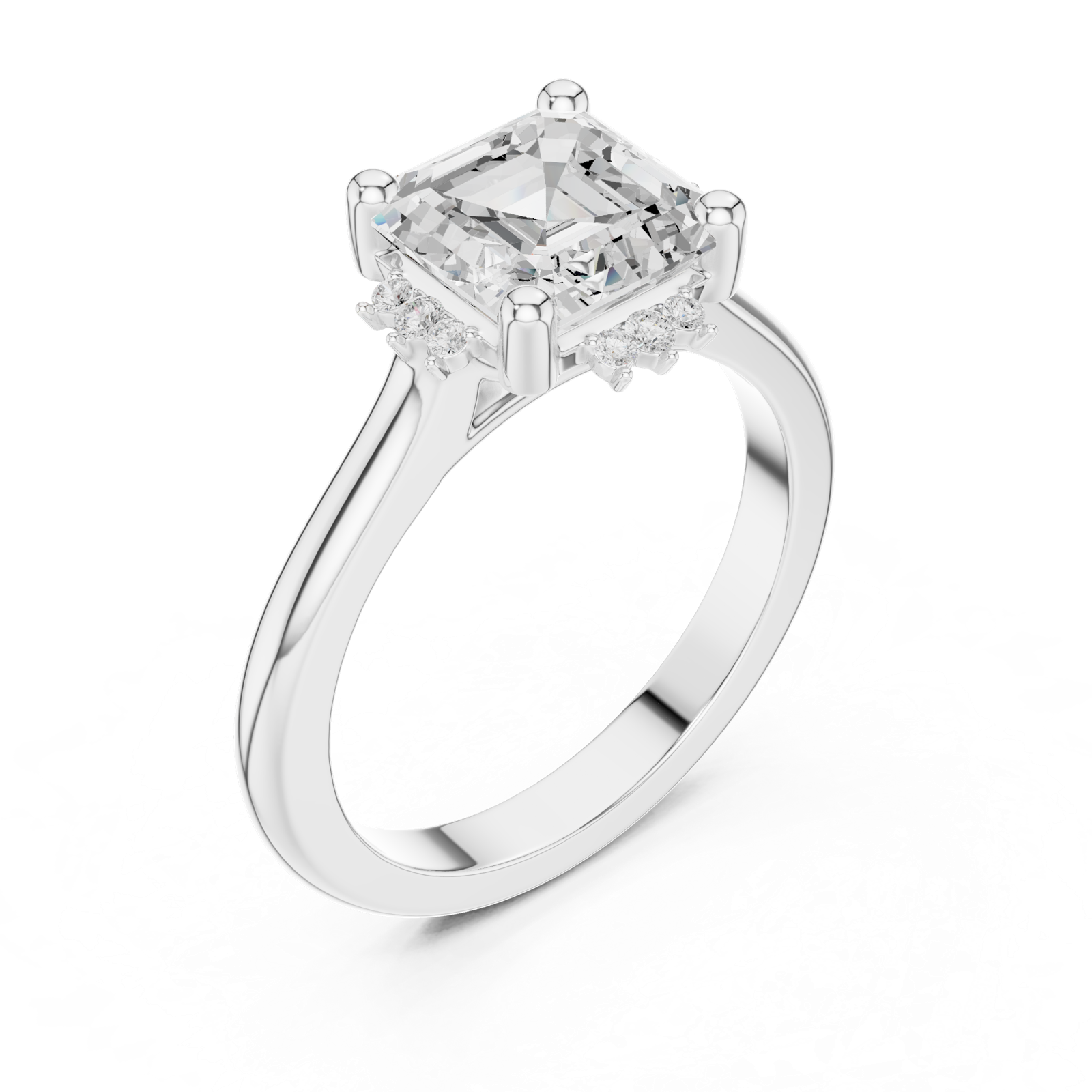 Gold Jewelry, Asscher center stone, White Gold, view 2