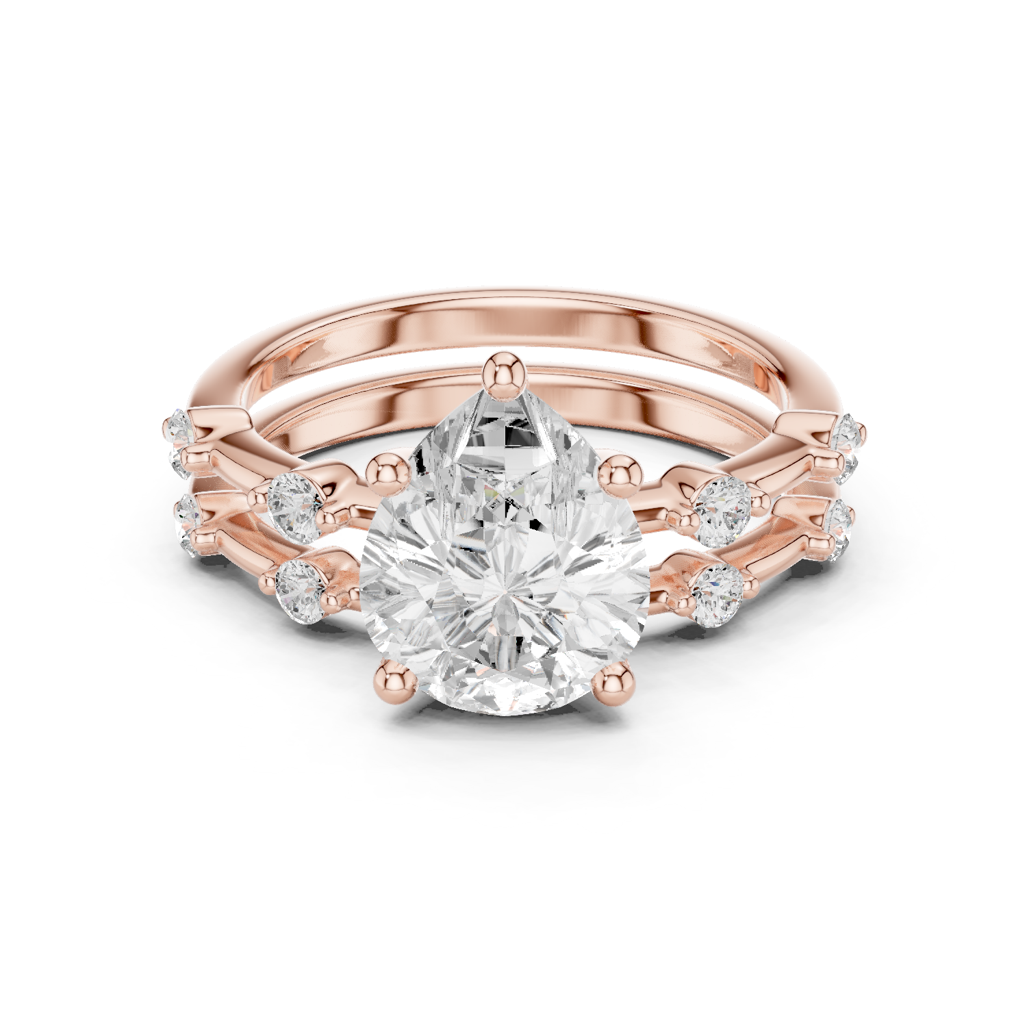 Gold Ring DDLR-441, Pear center stone, Rose Gold