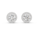 14K Solid Gold Lab Diamond Halo Earrings, White Gold