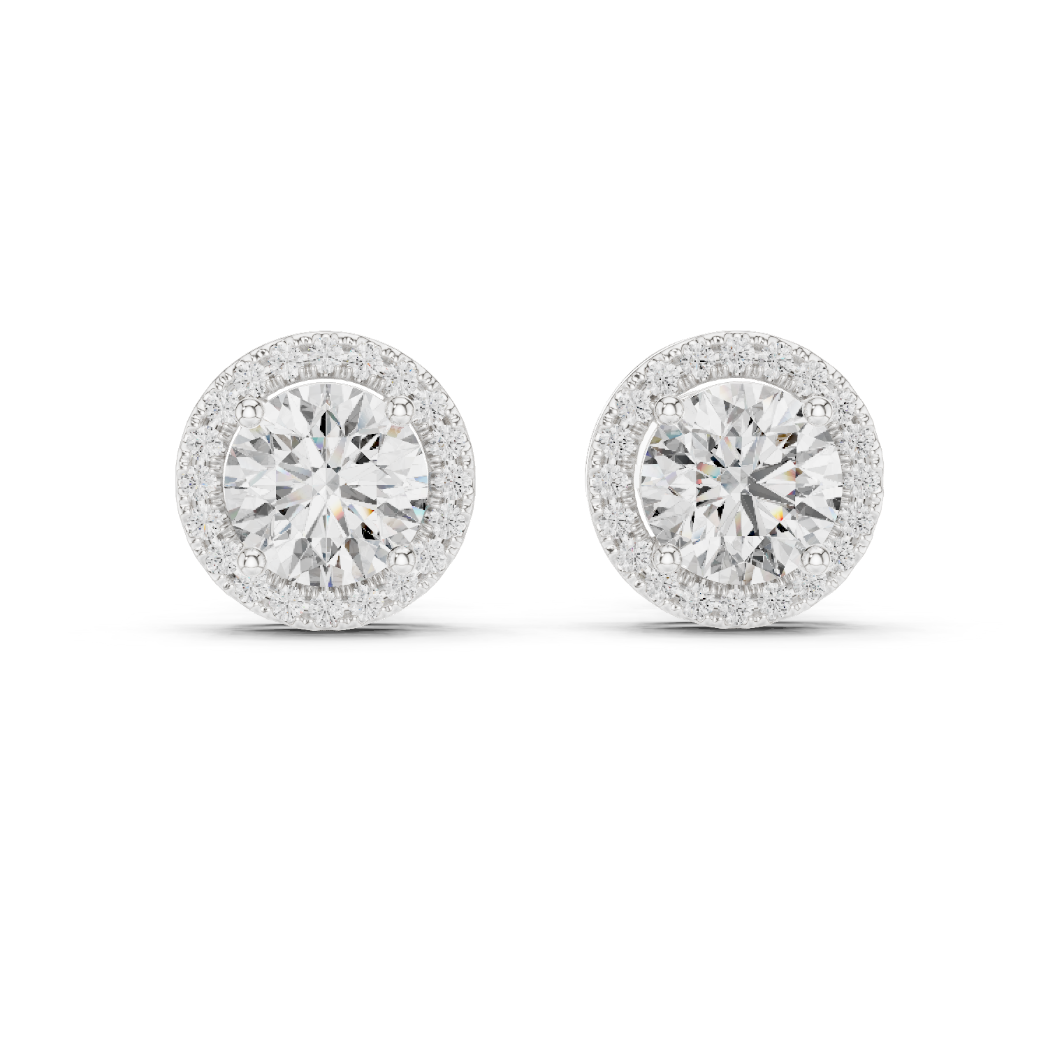 14K Solid Gold Lab Diamond Halo Earrings, White Gold