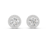 14K Solid Gold Lab Diamond Halo Earrings, White Gold