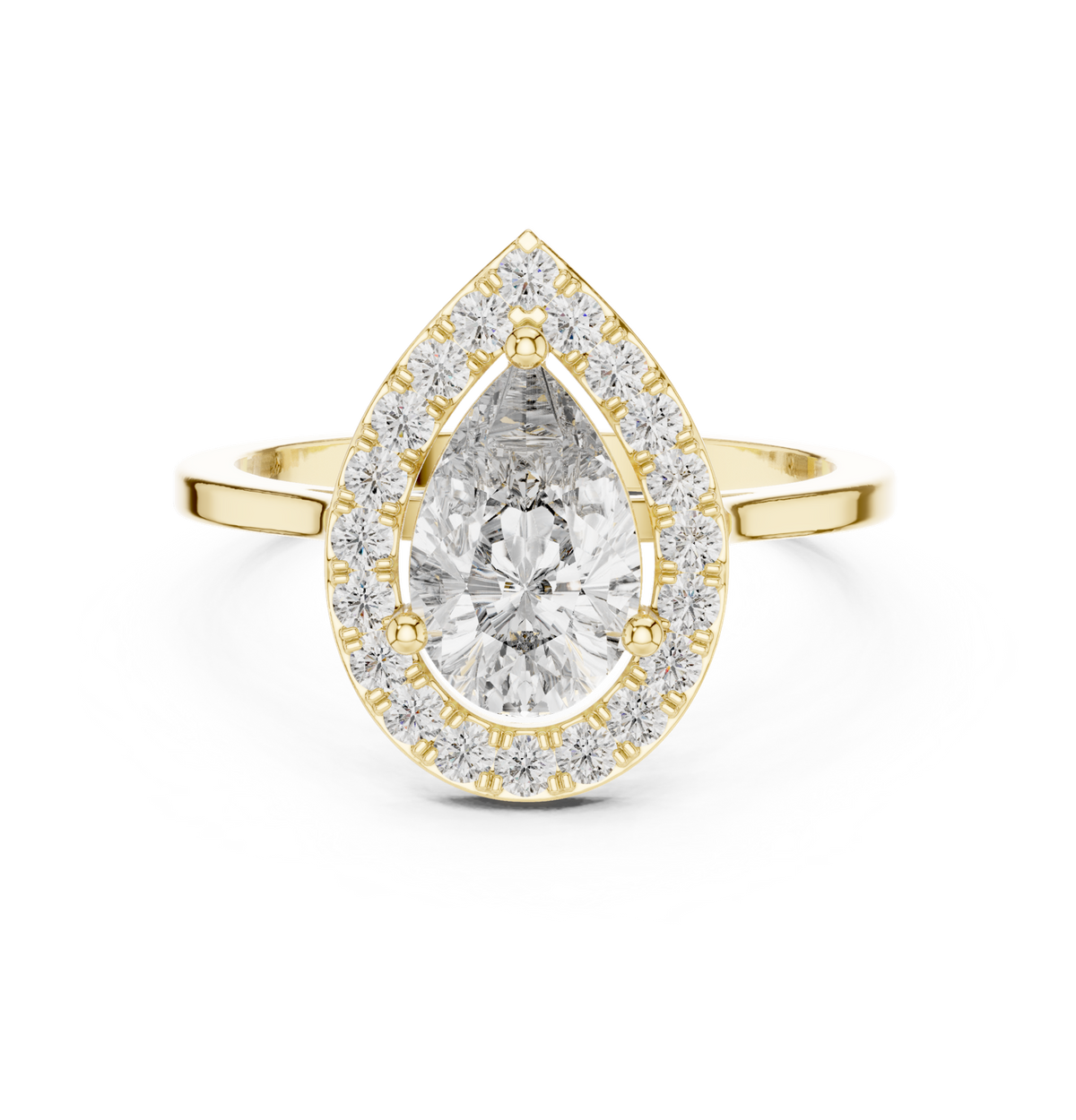 14K Solid Gold Lab Diamond Halo Ring, Yellow Gold