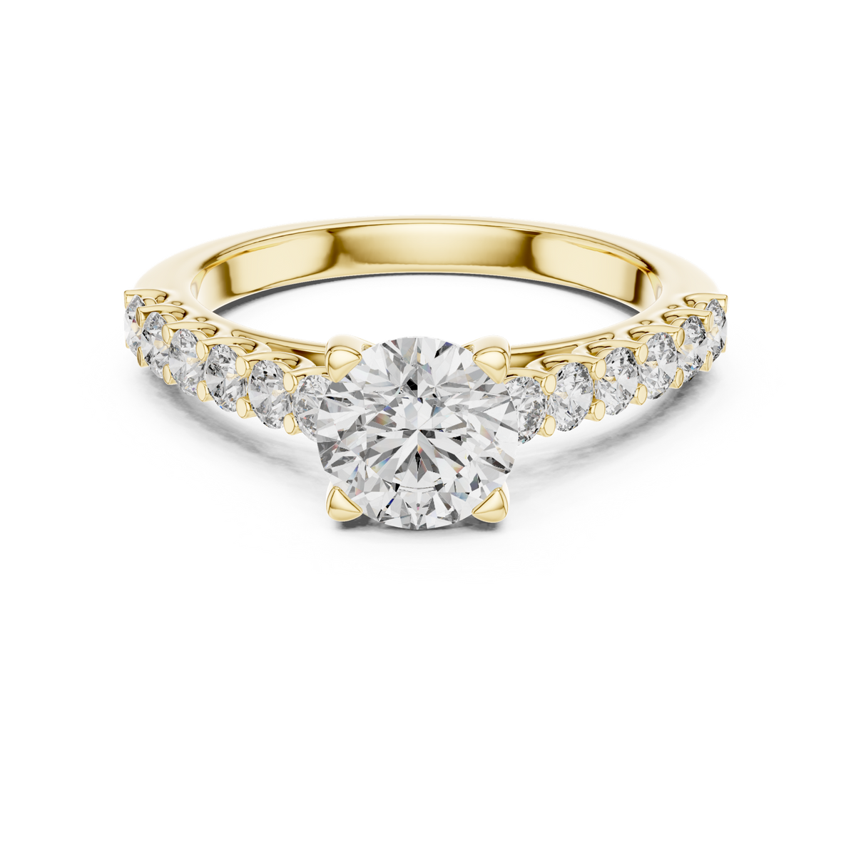 14K Solid Gold Lab Diamond Solitaire Ring, Yellow Gold