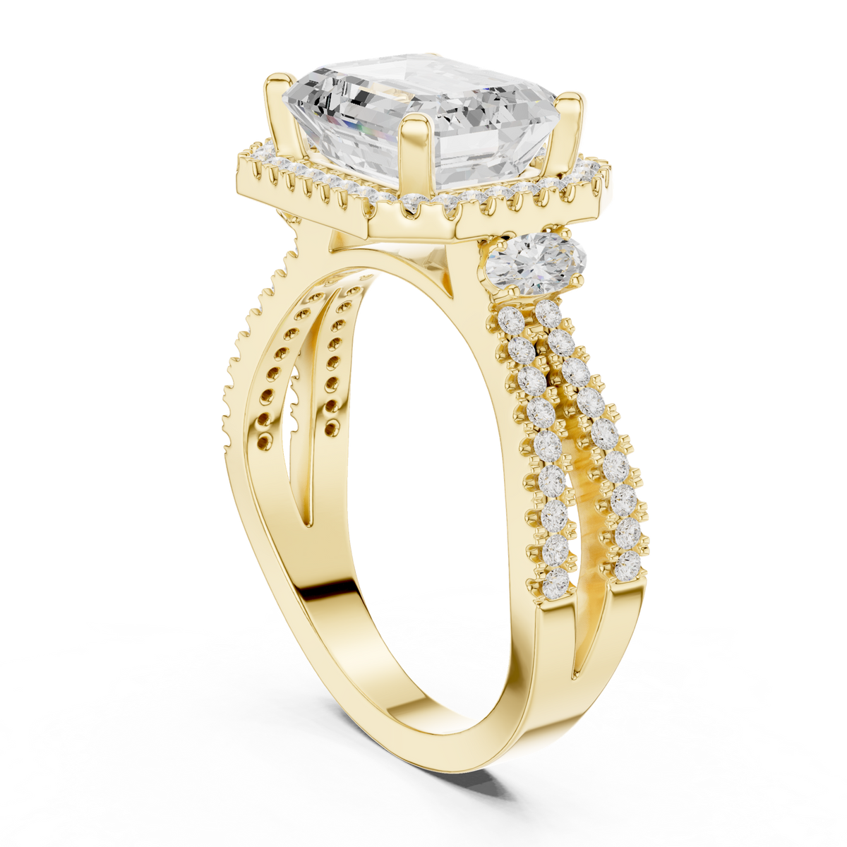 14K Solid Gold Lab Diamond Halo Ring, Yellow Gold, view 1