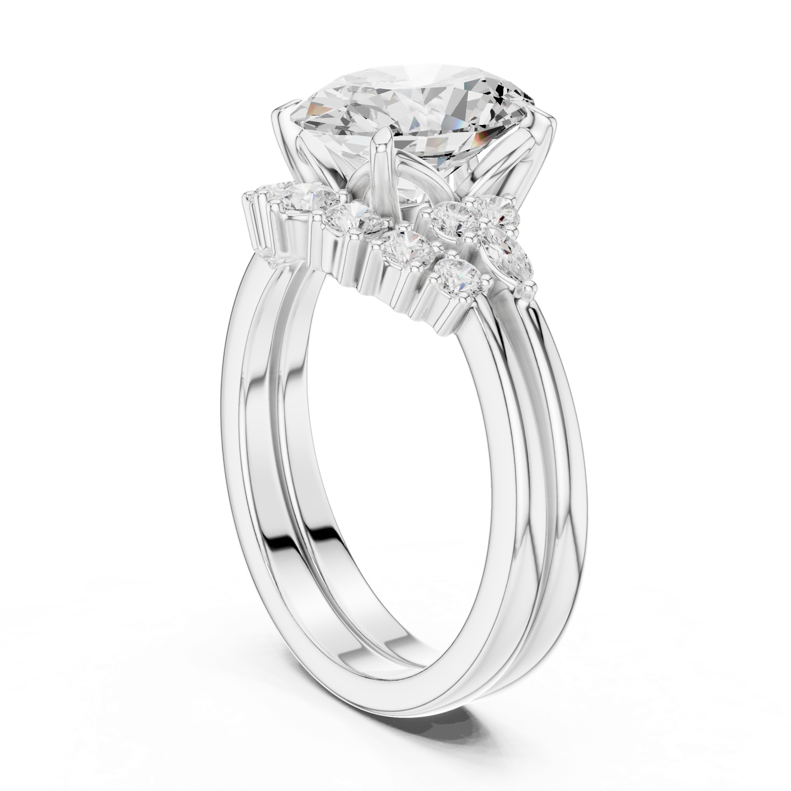 Gold Ring DDLR-440, Oval center stone, White Gold, view 1