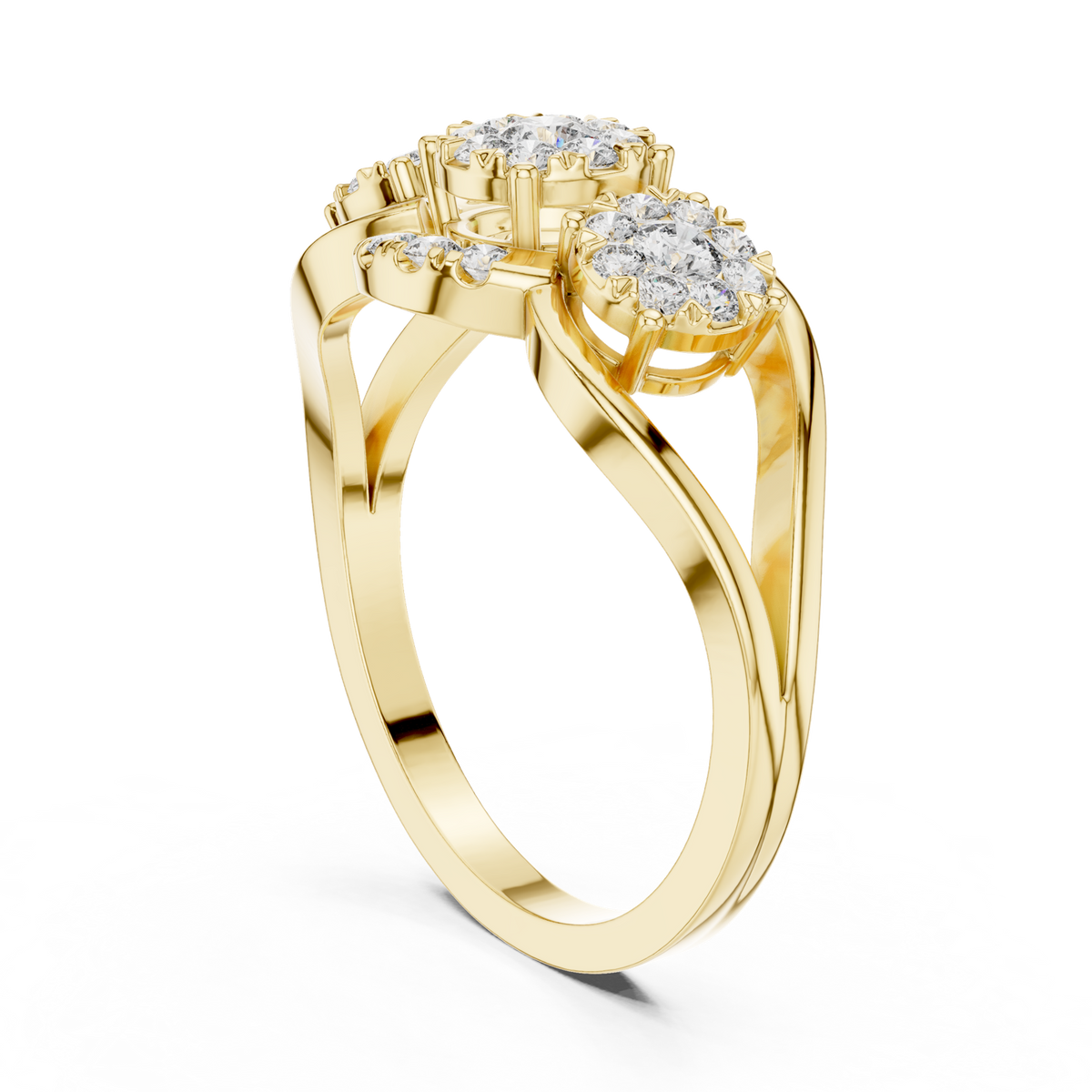 14K Solid Gold Lab Diamond Three-Stone Ring, Yellow Gold, view 1