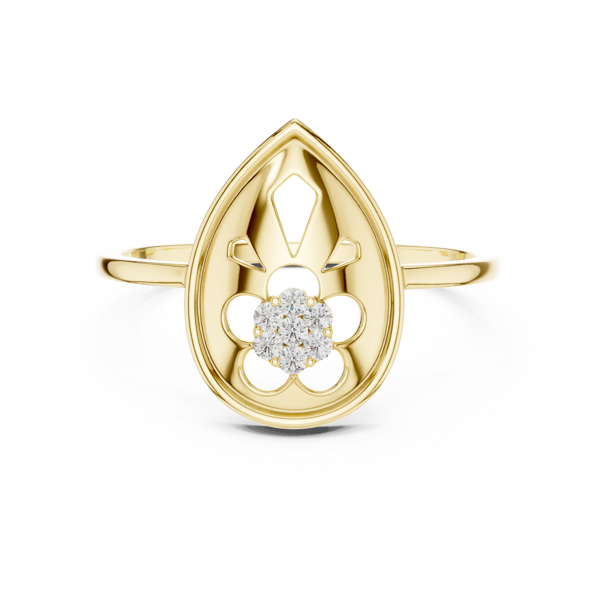 14K Solid Gold Lab Diamond Flower Cluster Ring, Yellow Gold