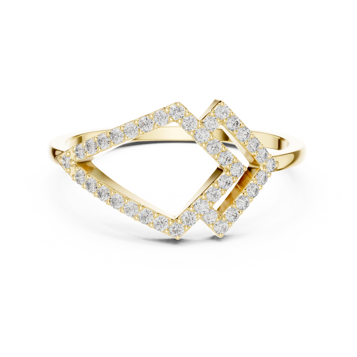 14K Solid Gold Lab Diamond Crossover Ring, Yellow Gold