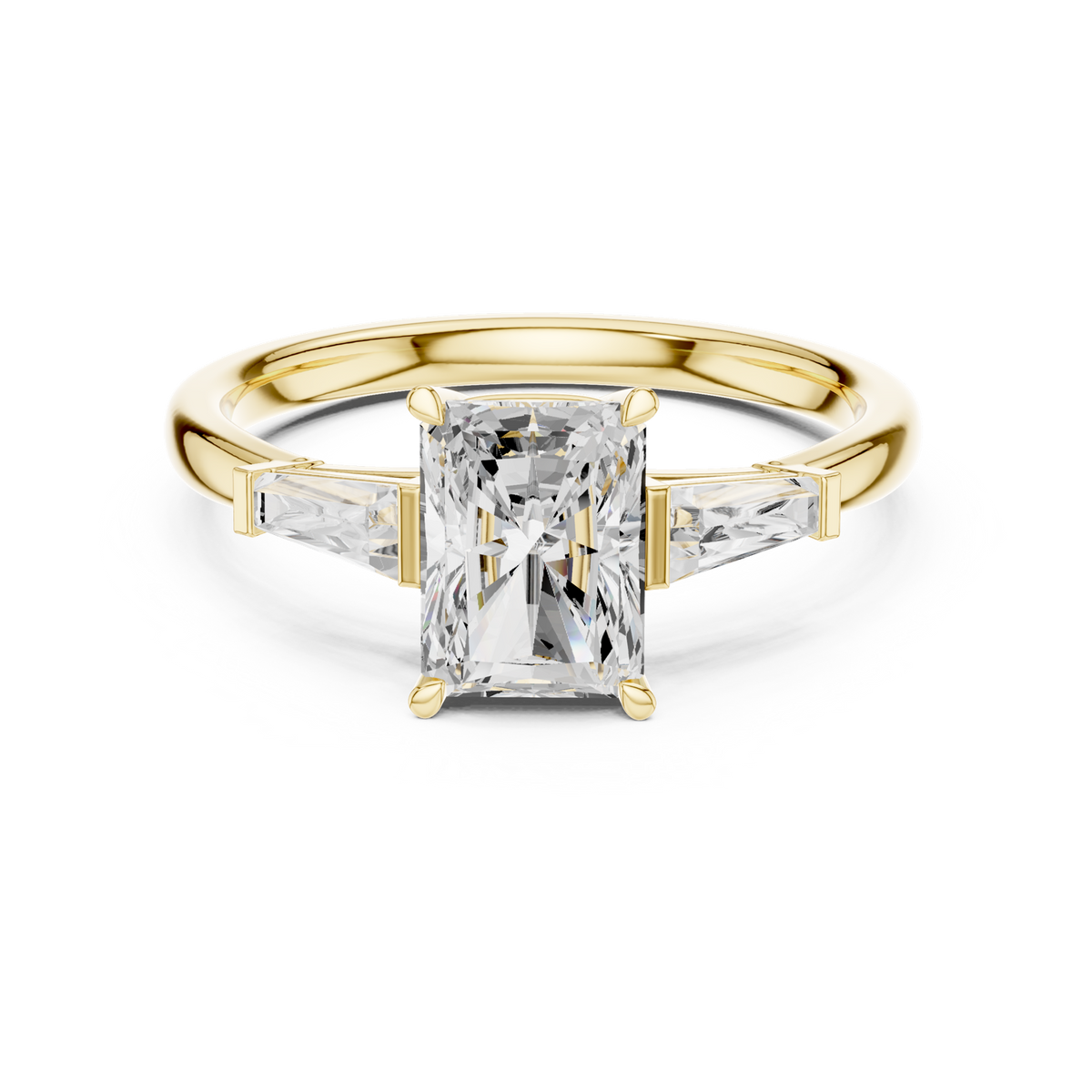 14K Solid Gold Lab Diamond Three-Stone Ring, Yellow Gold
