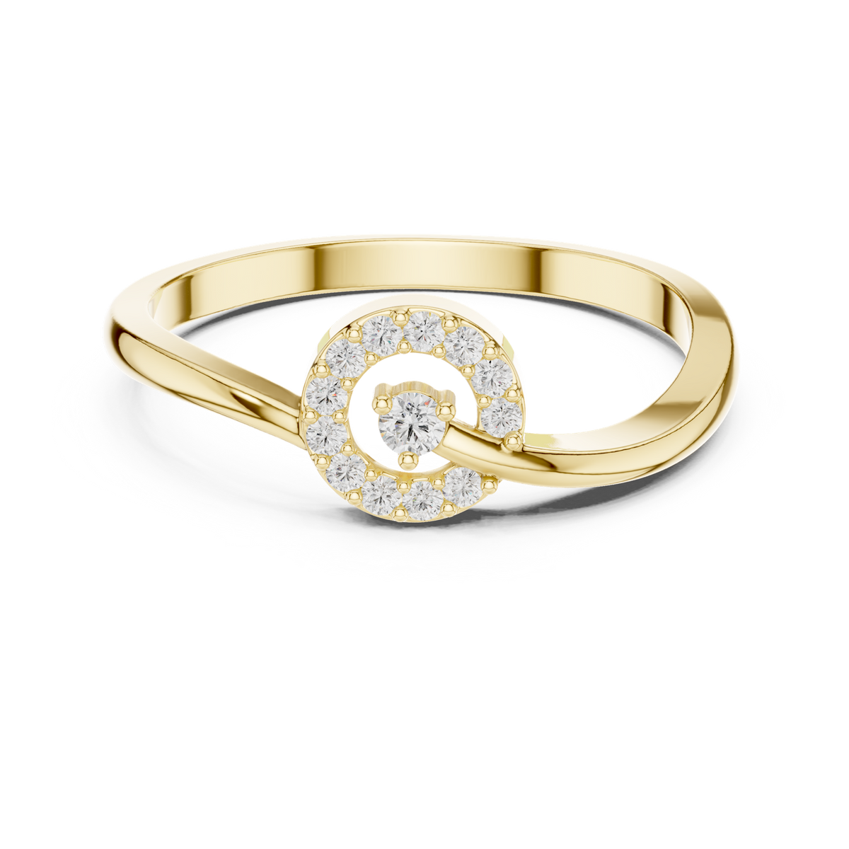 14K Solid Gold Lab Diamond Halo Ring, Yellow Gold