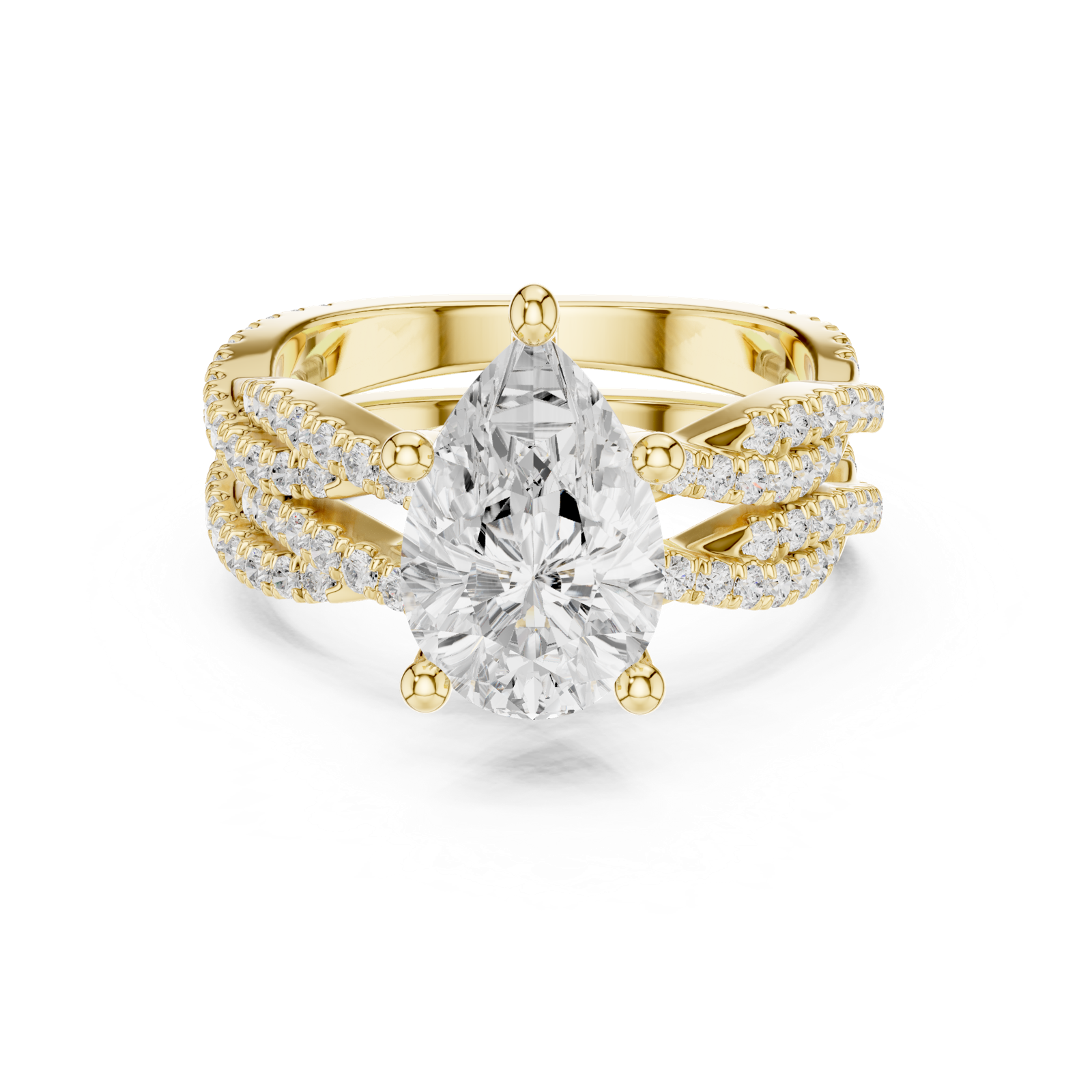 Gold Ring DDLR-300, Pear center stone, Yellow Gold, view 4
