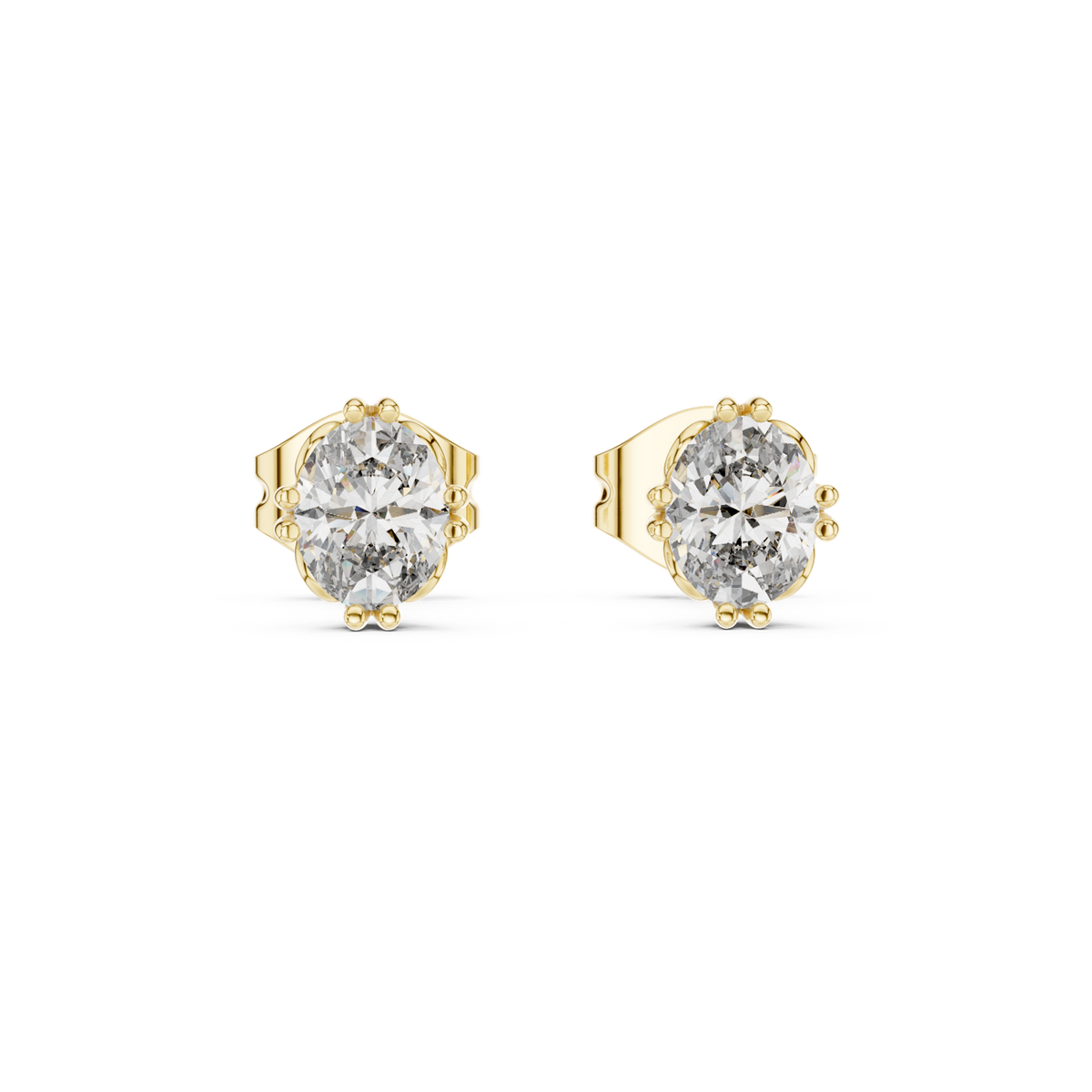 14K Solid Gold Lab Diamond Stud Earrings, Yellow Gold