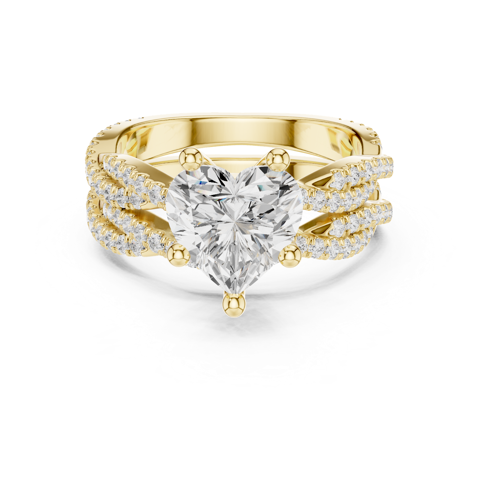 Gold Ring DDLR-300, Heart center stone, Yellow Gold, view 4