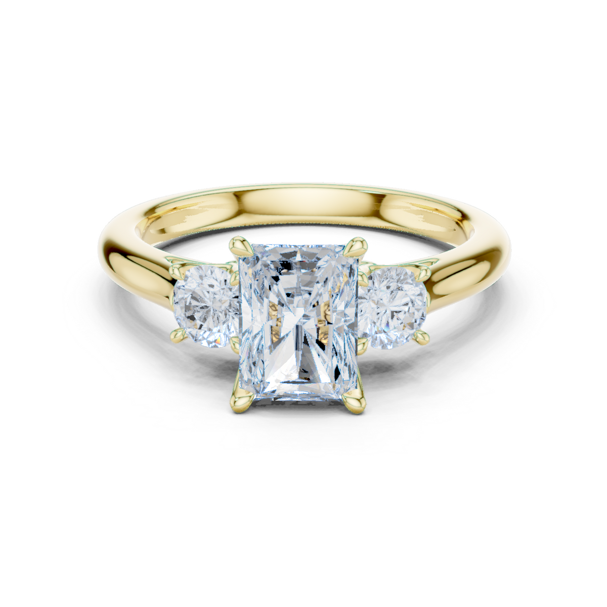 14K Solid Gold Lab Diamond Three-Stone Ring, Yellow Gold