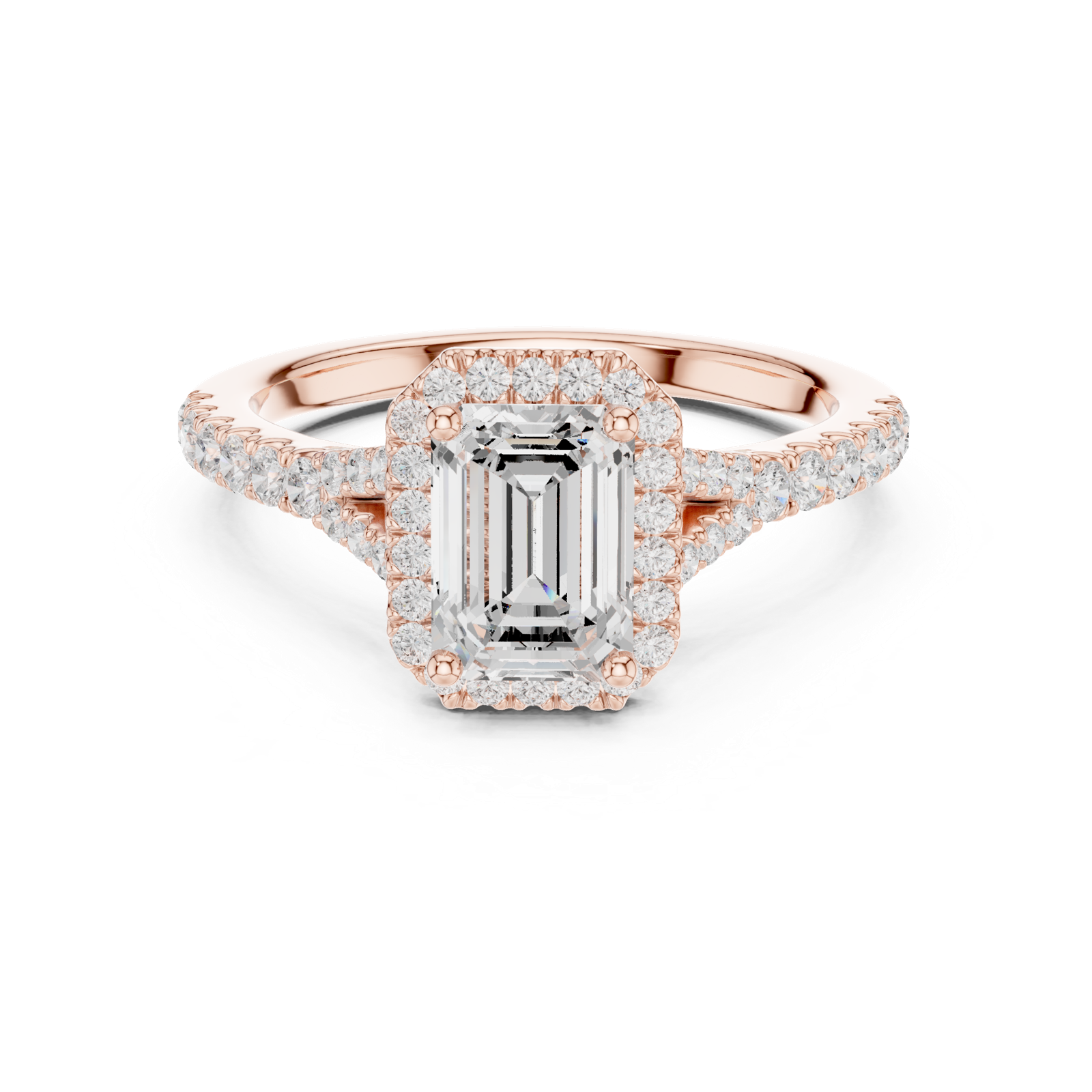 Gold Ring DDLR-043, Emerald center stone, Rose Gold, view 4