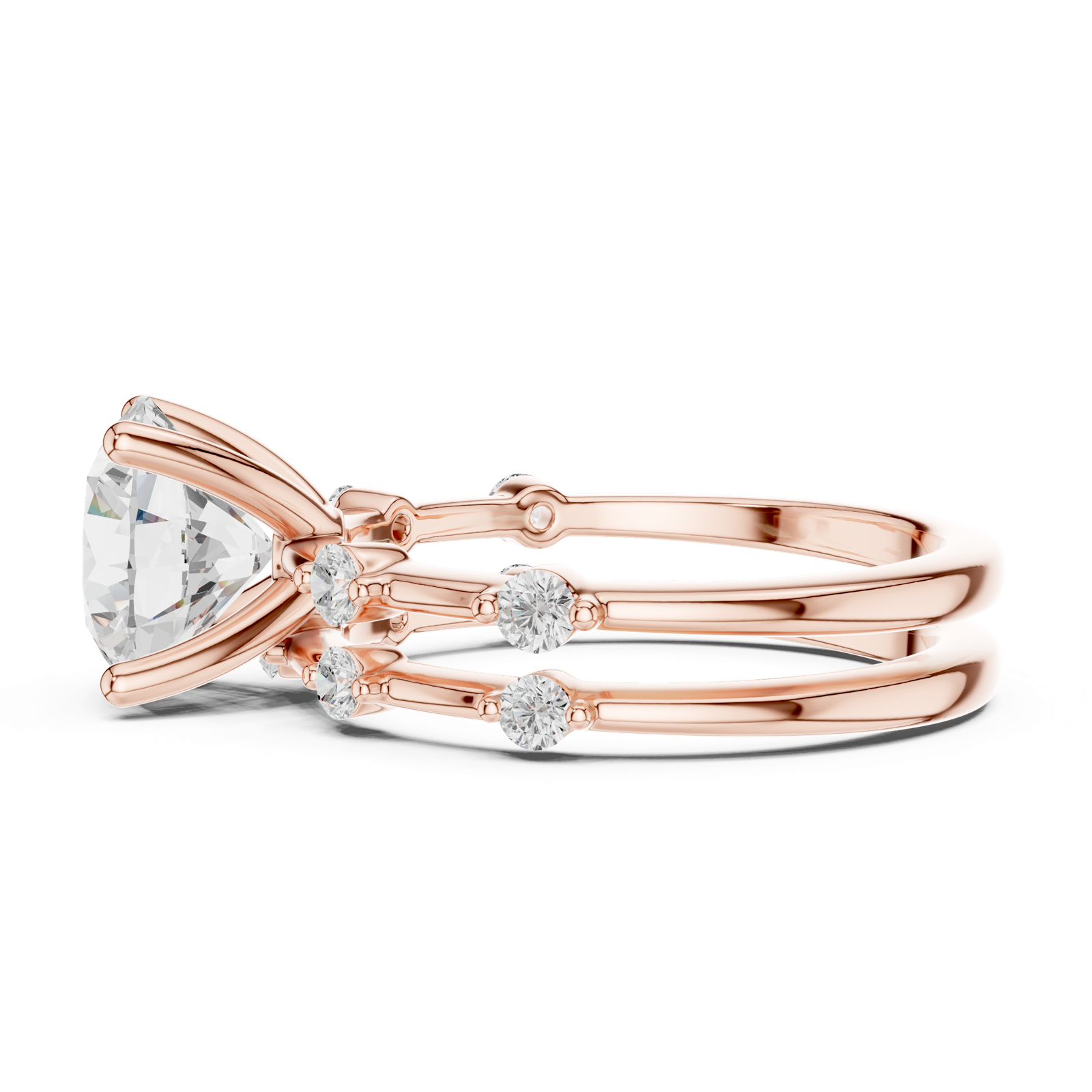 Gold Ring DDLR-441, Round center stone, Rose Gold, view 3