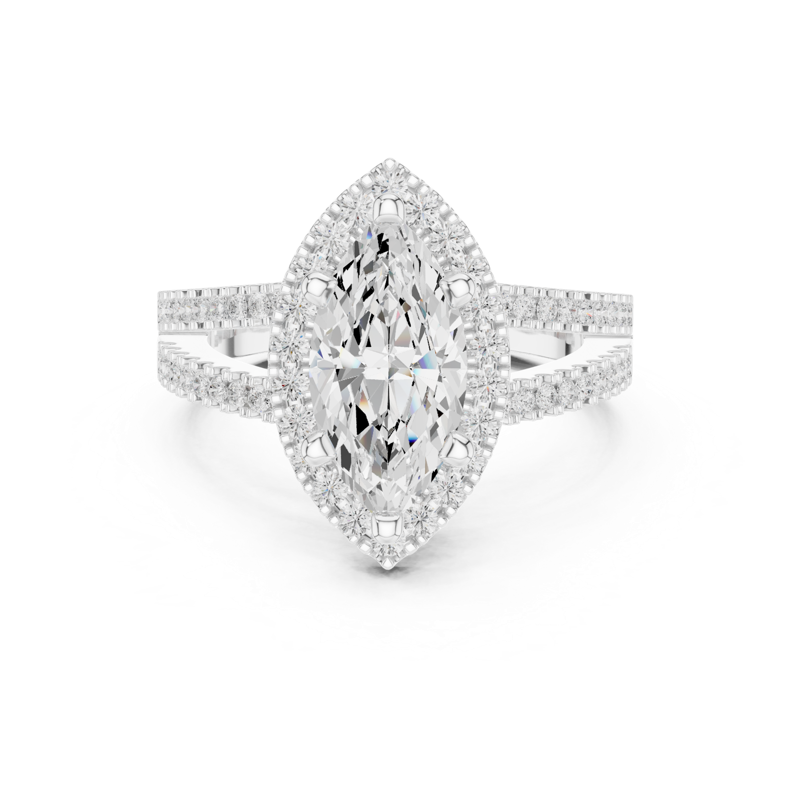 Gold Ring DDLR-350, Marquise center stone, White Gold, view 4