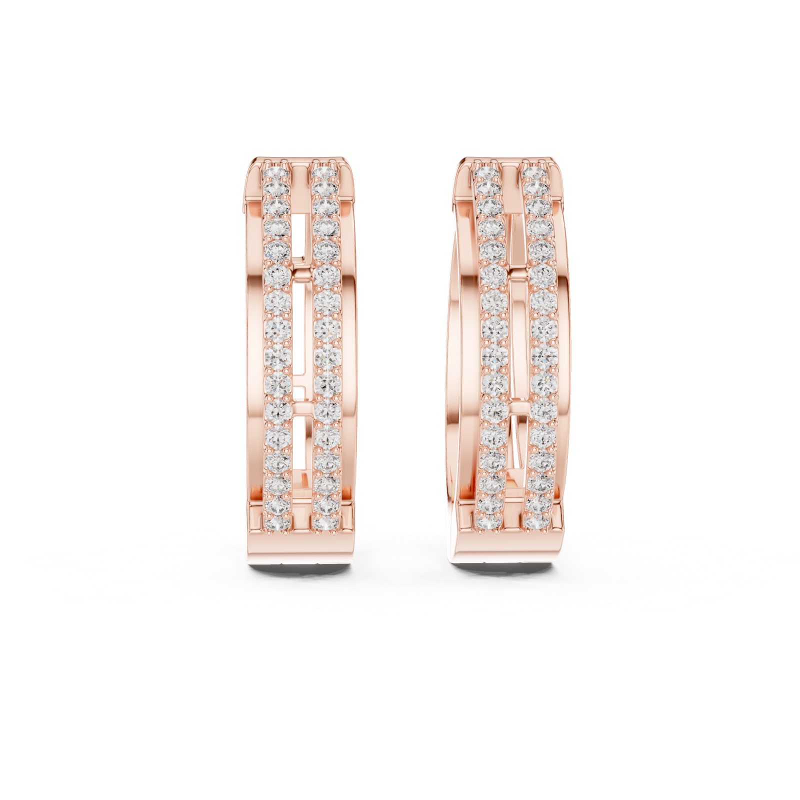 14K Solid Gold Lab Diamond Huggie Earrings, Rose Gold, view 4