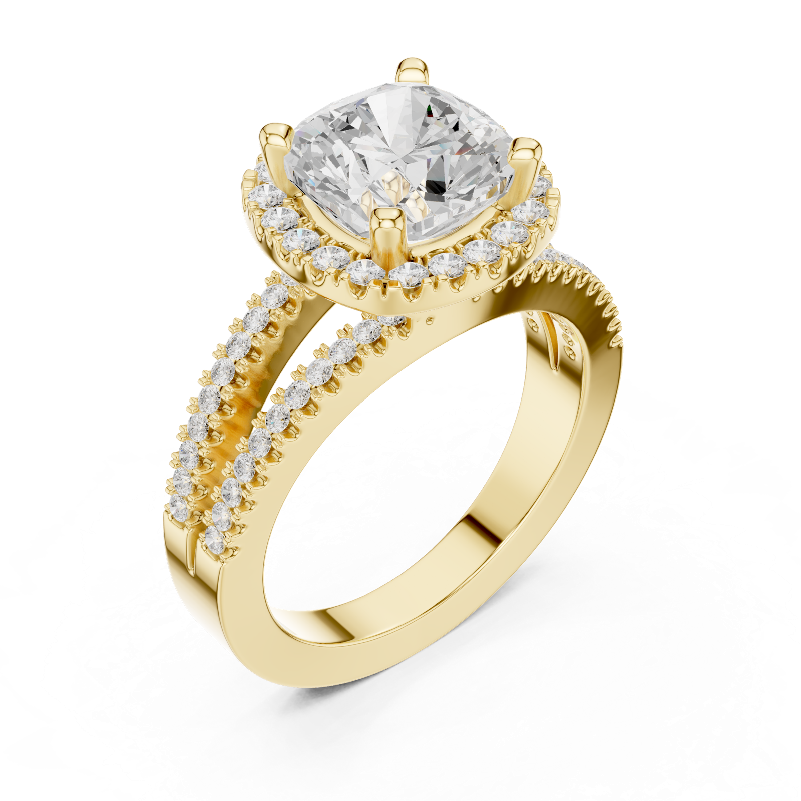 Gold Ring DDLR-350, Cushion center stone, Yellow Gold, view 2