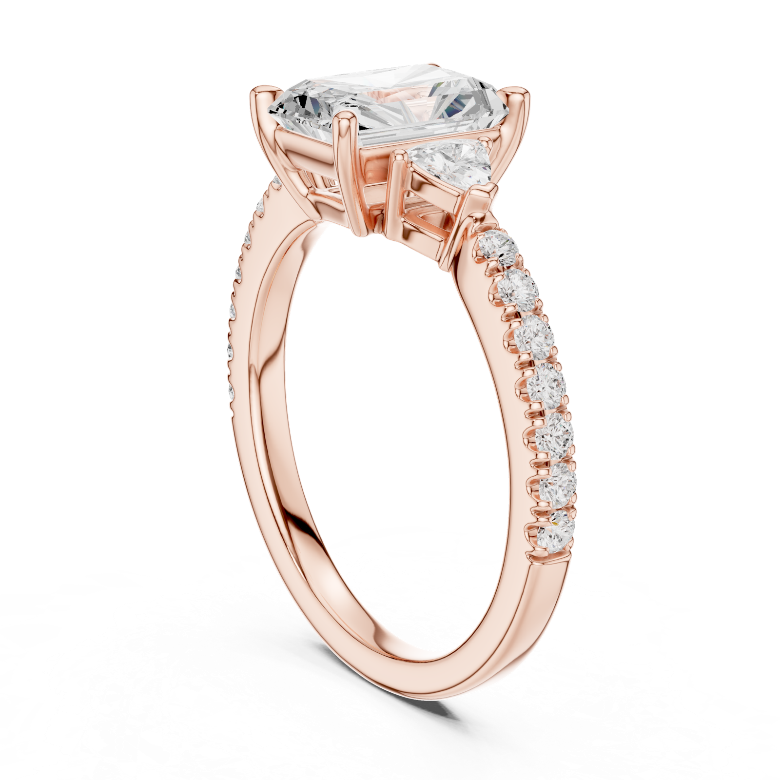 Gold Ring DDLR-037, Radiant center stone, Rose Gold, view 1