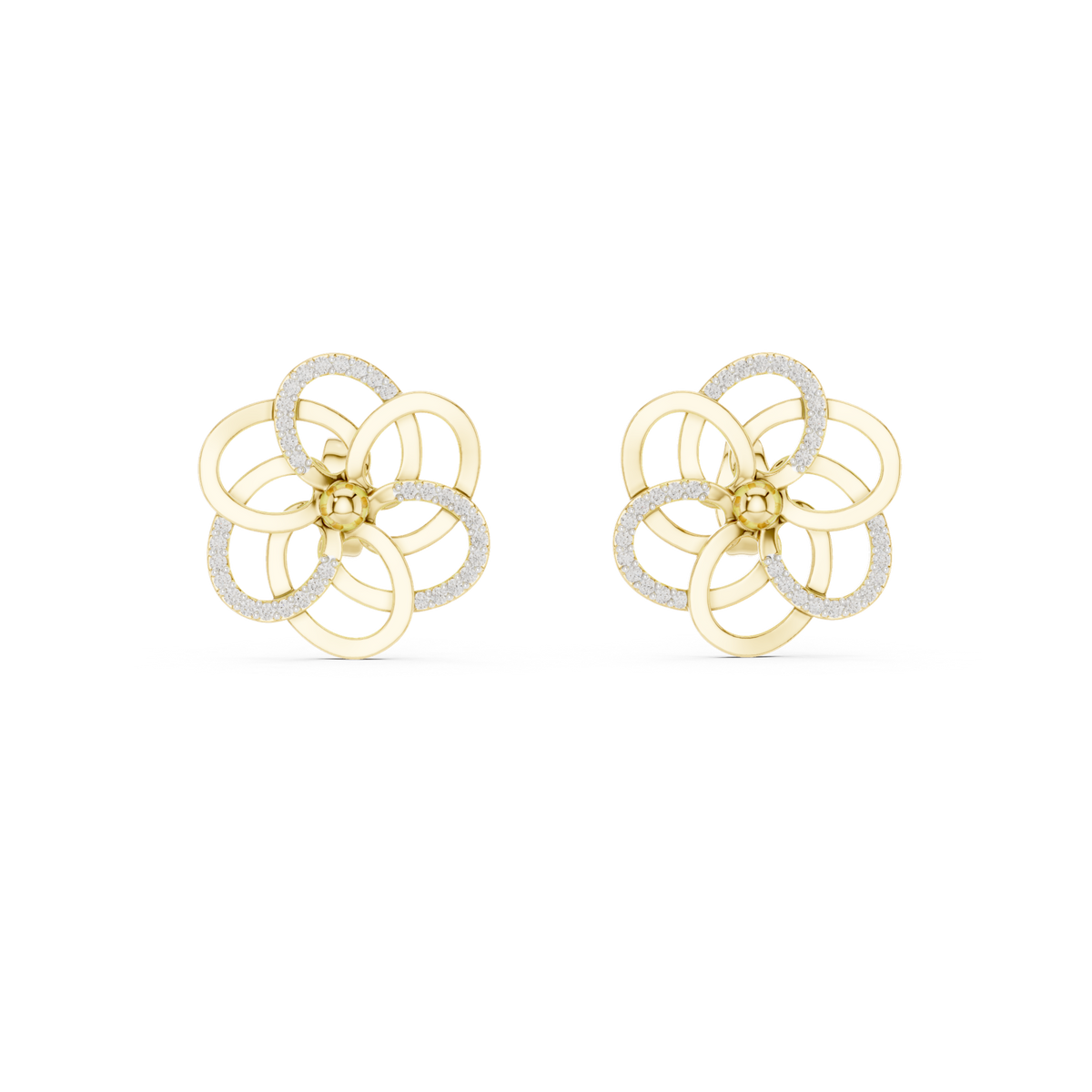 14K Solid Gold Lab Diamond Clover Cluster Earrings, Yellow Gold