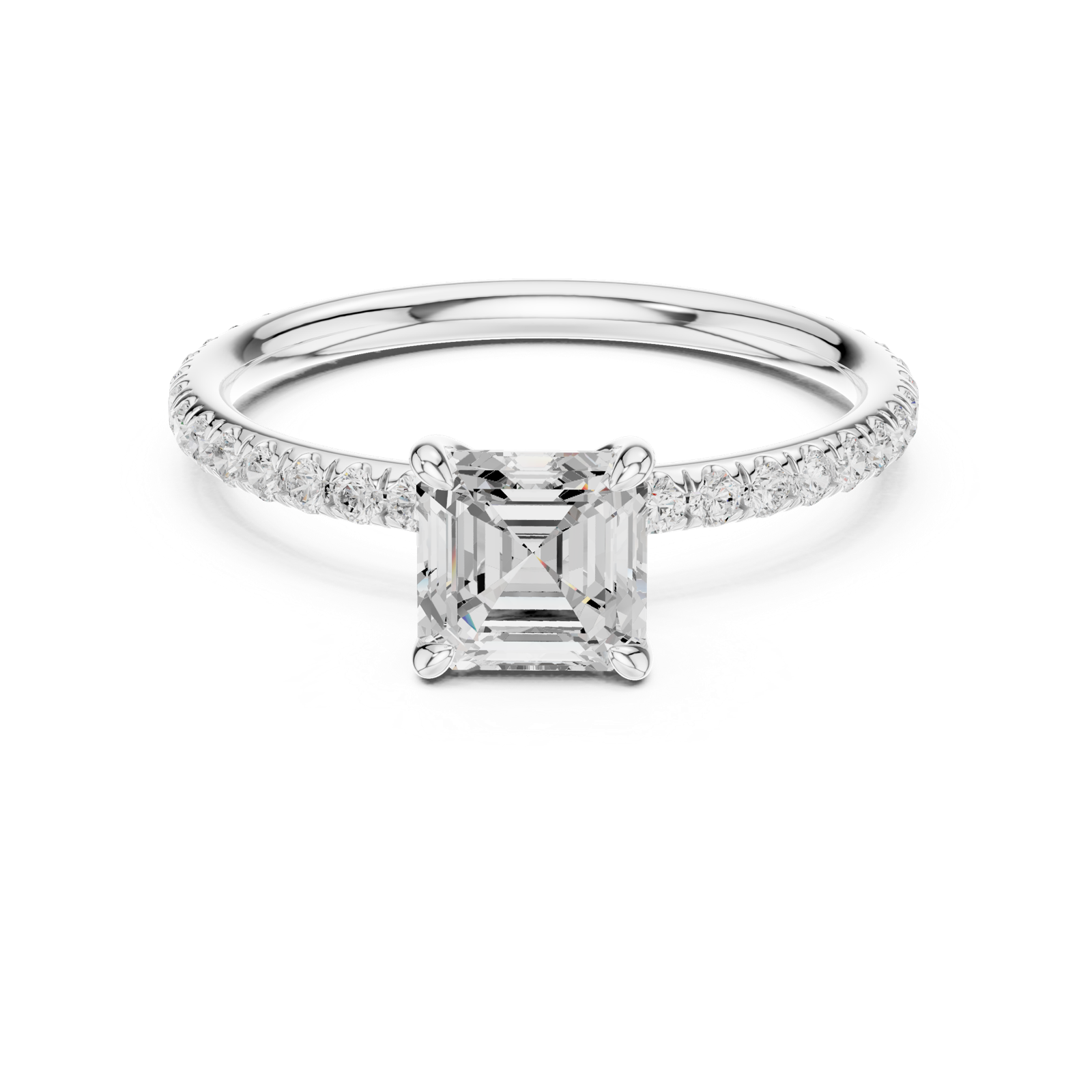 Gold Jewelry, Asscher center stone, White Gold, view 4