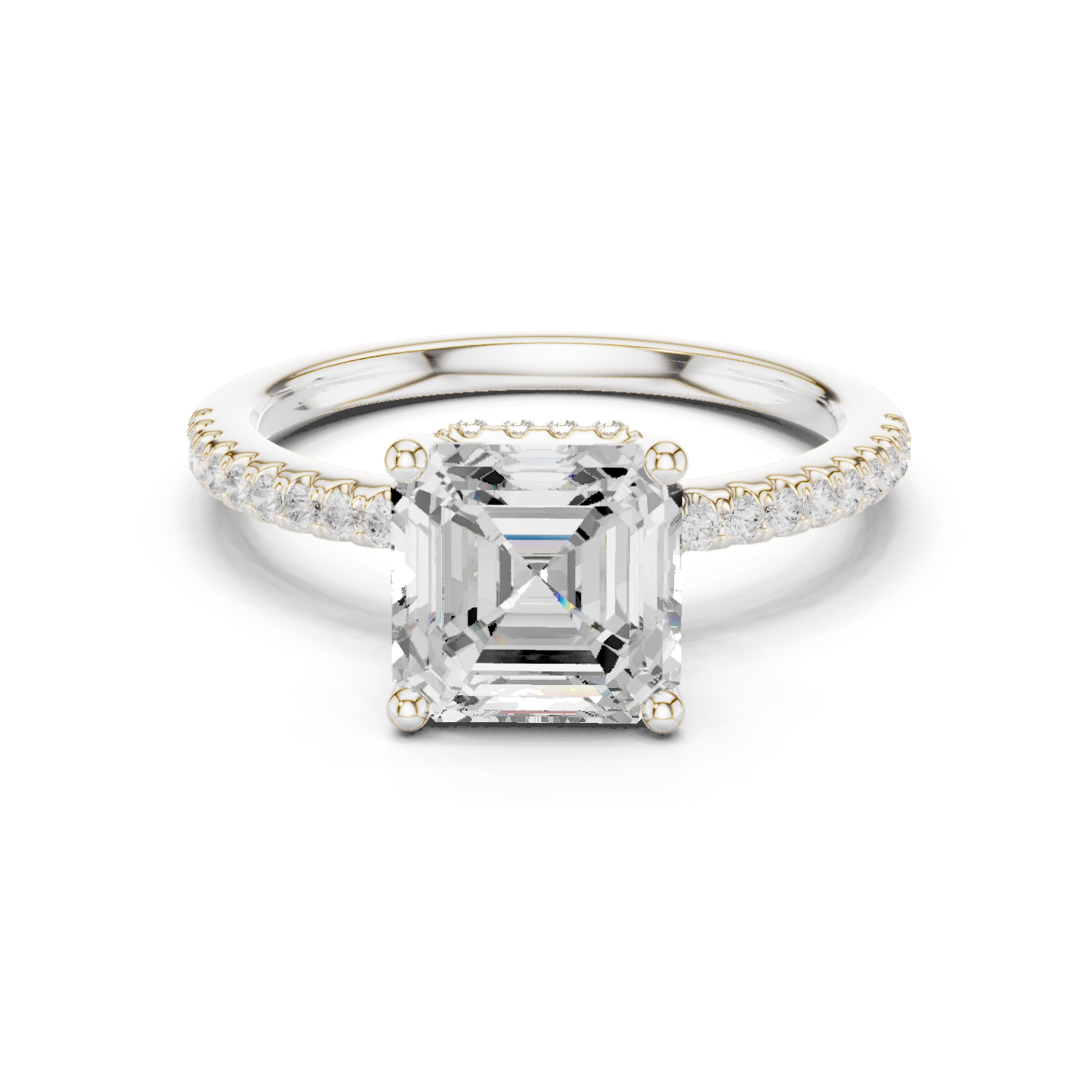 Gold Ring DDLR-177, Asscher center stone, White Gold
