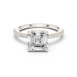 Gold Ring DDLR-177, Asscher center stone, White Gold