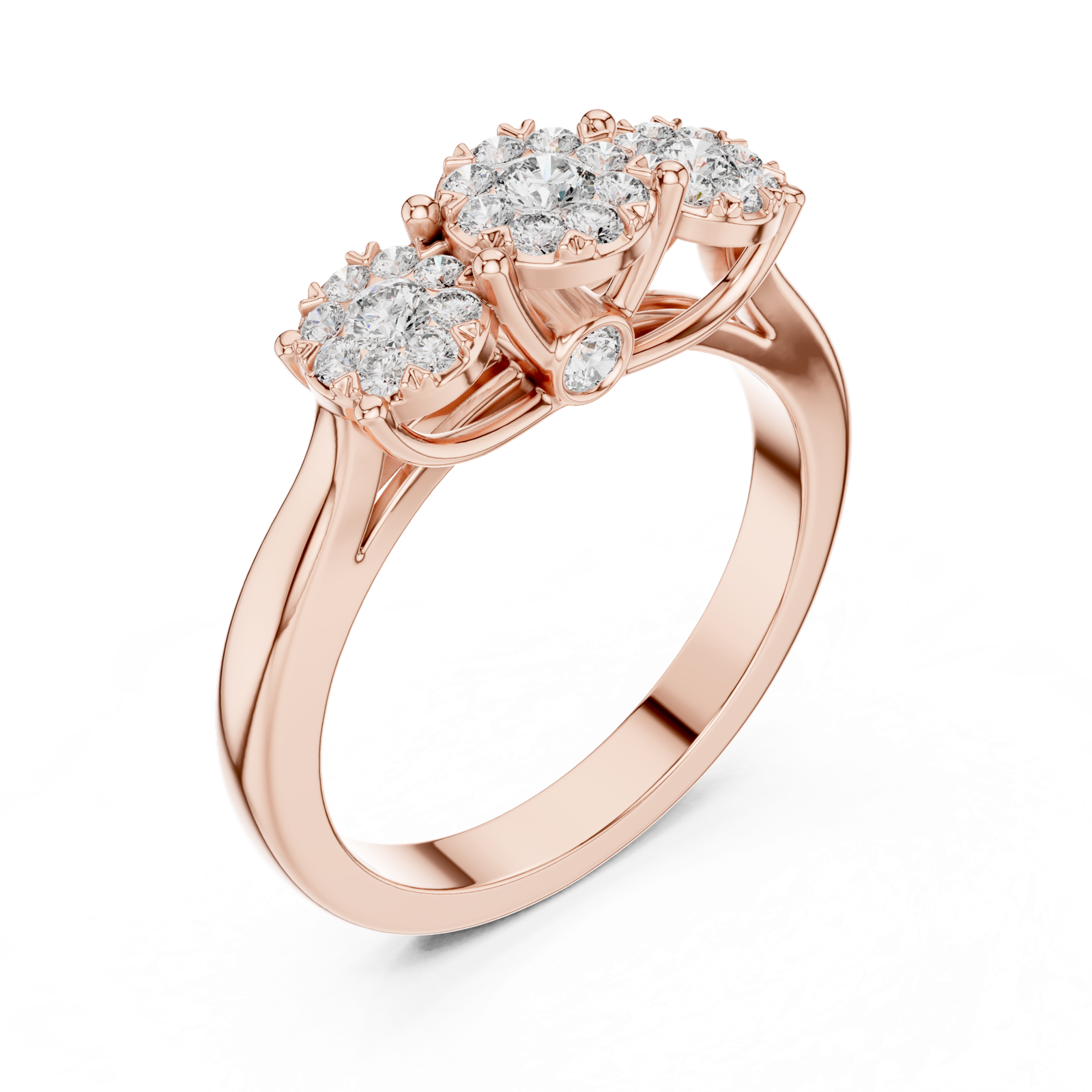 14K Solid Gold Lab Diamond Three-Stone Ring, Rose Gold, view 2