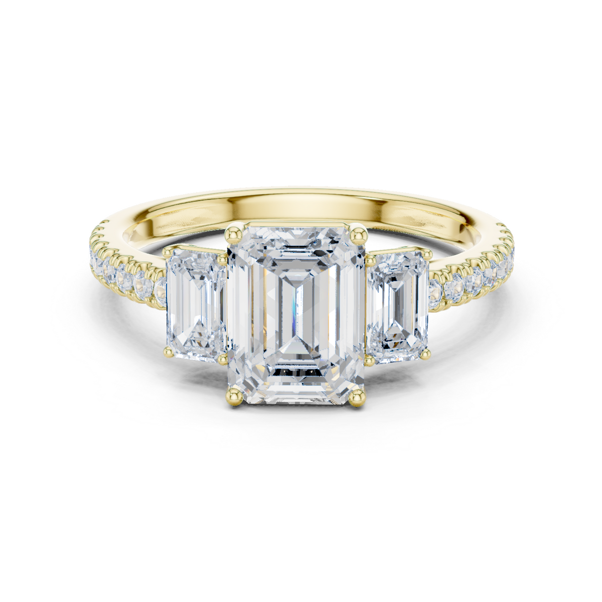 14K Solid Gold Lab Diamond Three-Stone Ring, Yellow Gold
