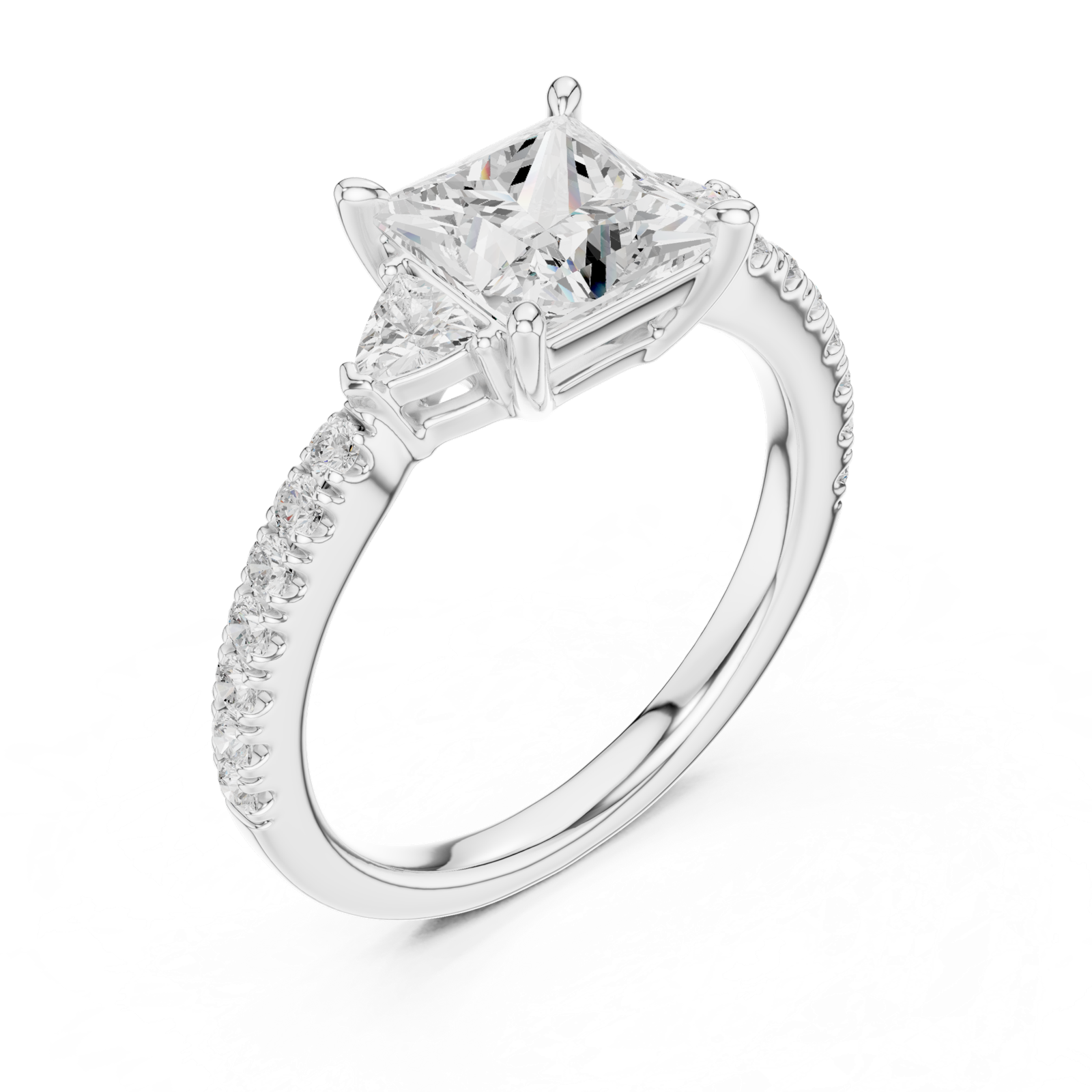 Gold Ring DDLR-037, Princess center stone, White Gold, view 2