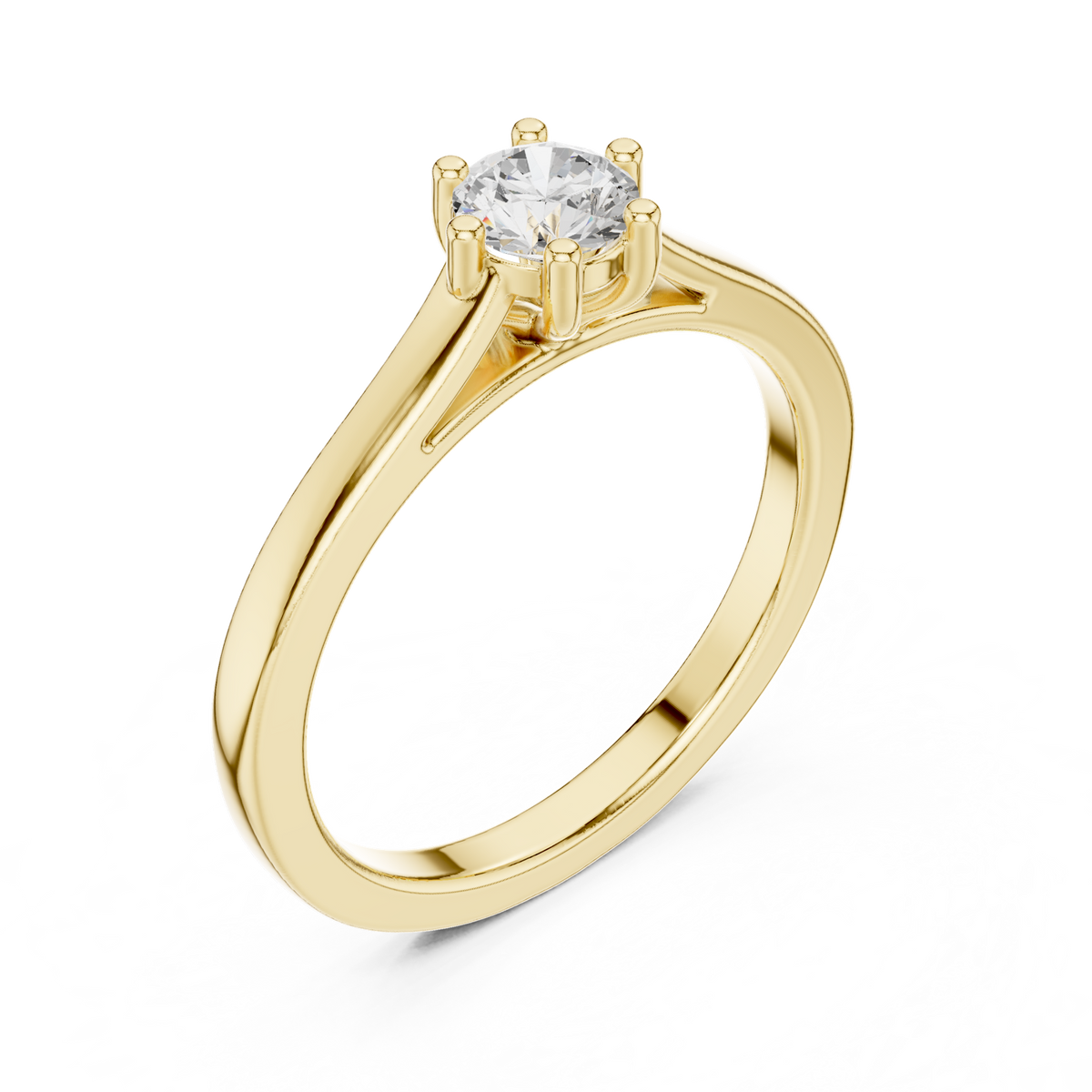 14K Solid Gold Lab Diamond Solitaire Ring, Yellow Gold