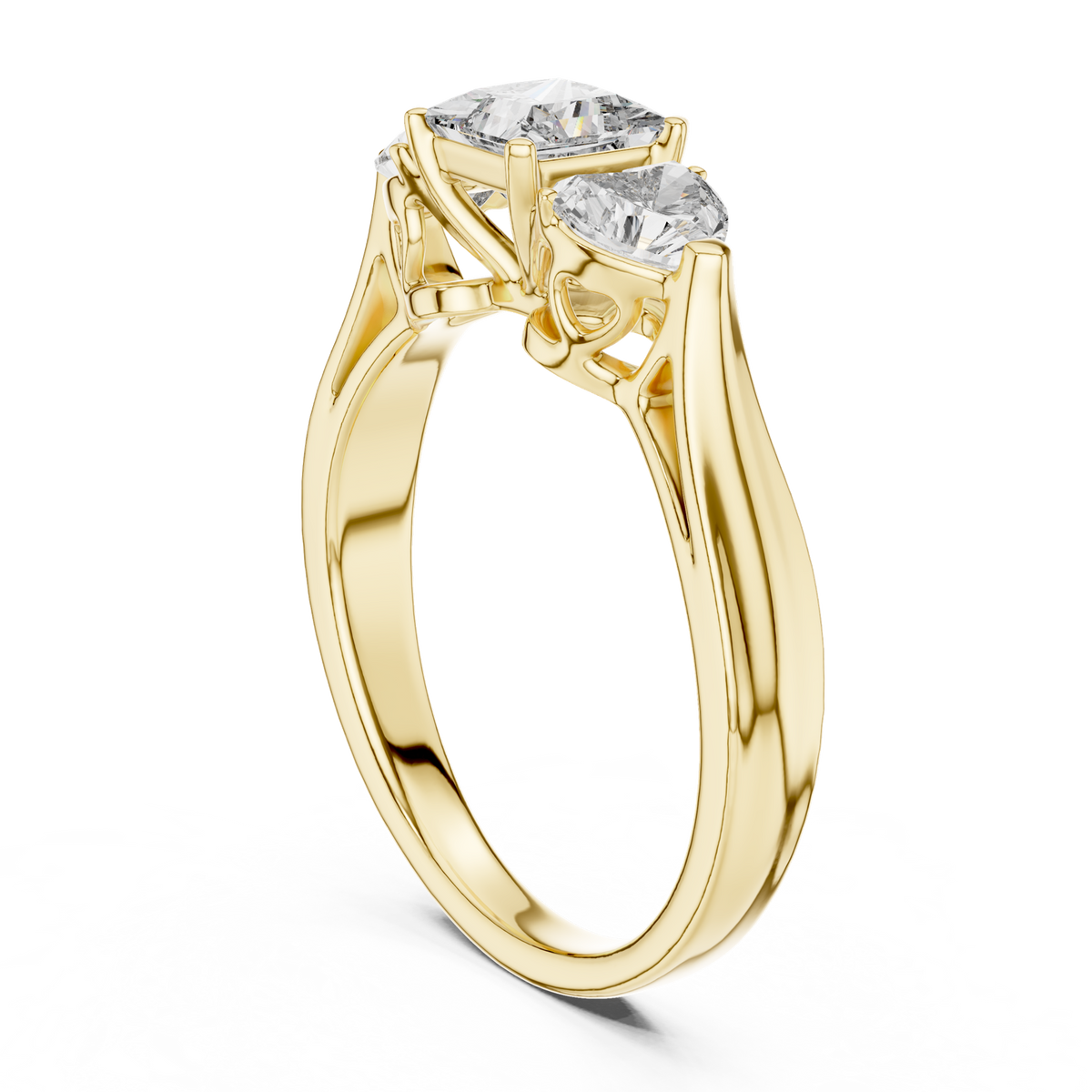 14K Solid Gold Lab Diamond Three-Stone Ring, Yellow Gold, view 1