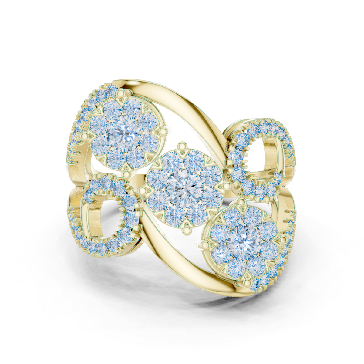 14K Solid Gold Lab Diamond Flower Cluster Ring, Yellow Gold