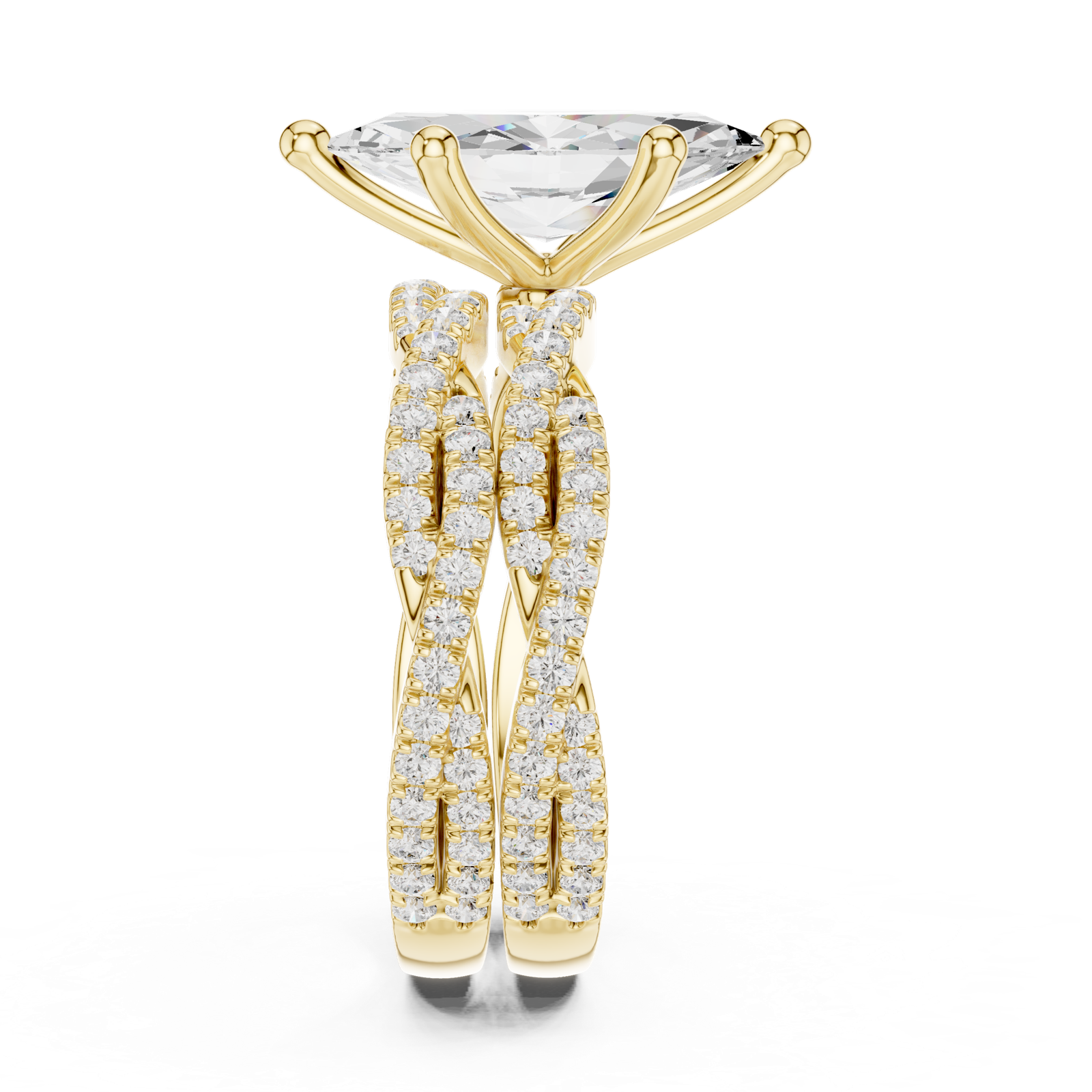 Gold Ring DDLR-300, Marquise center stone, Yellow Gold, view 3