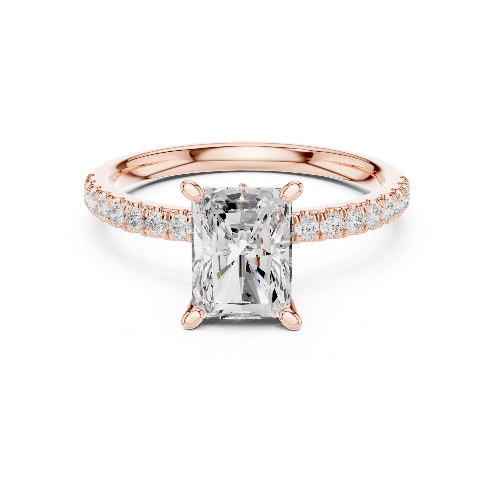 Gold Ring DDLR-256, Radiant center stone, Rose Gold, view 4