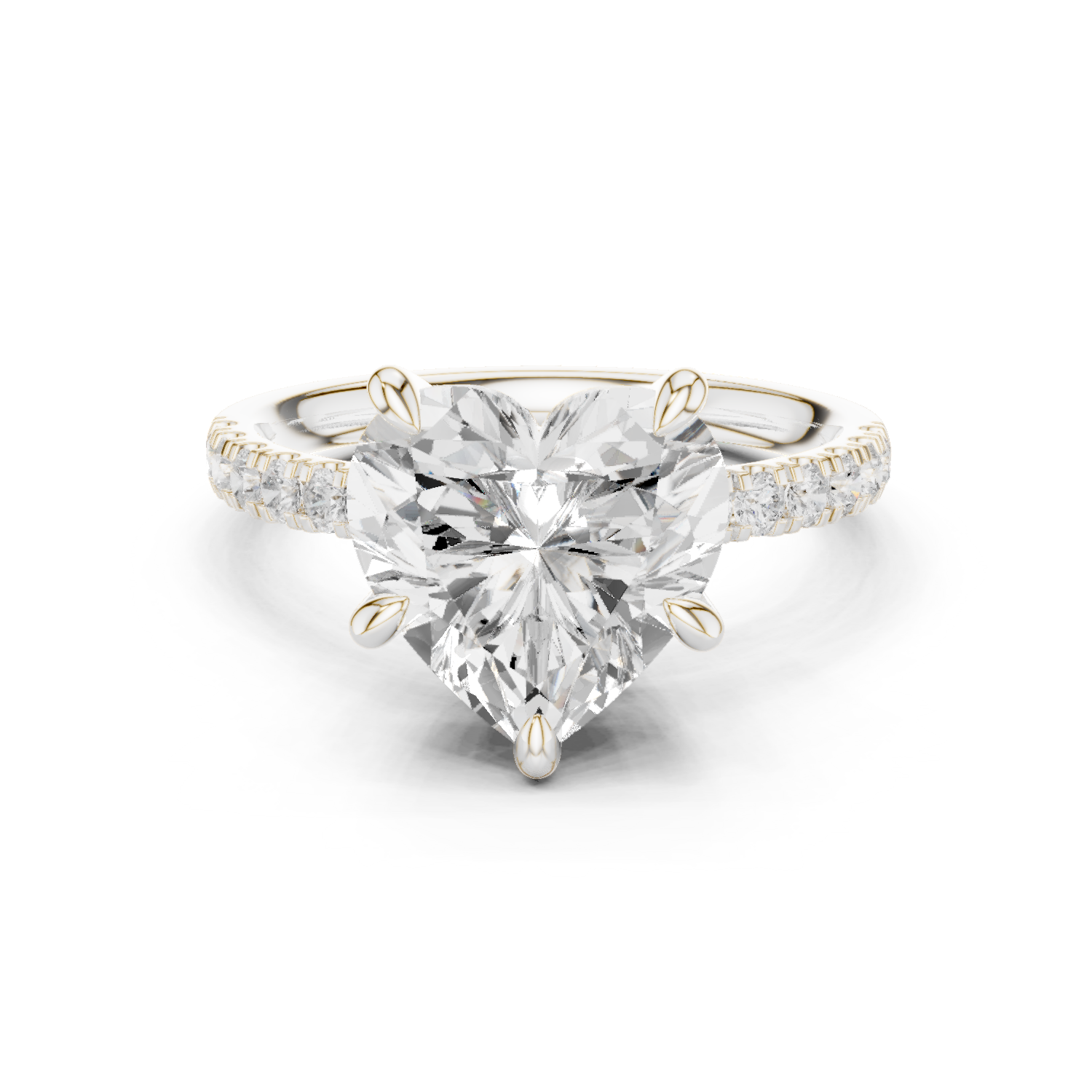 Gold Ring DDLR-259, Heart center stone, White Gold