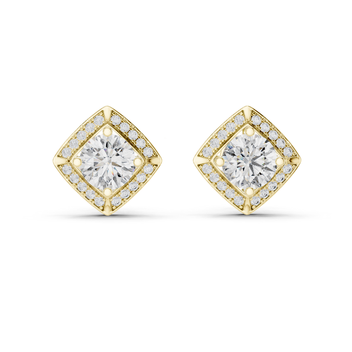 14K Solid Gold Lab Diamond Halo Earrings, Yellow Gold