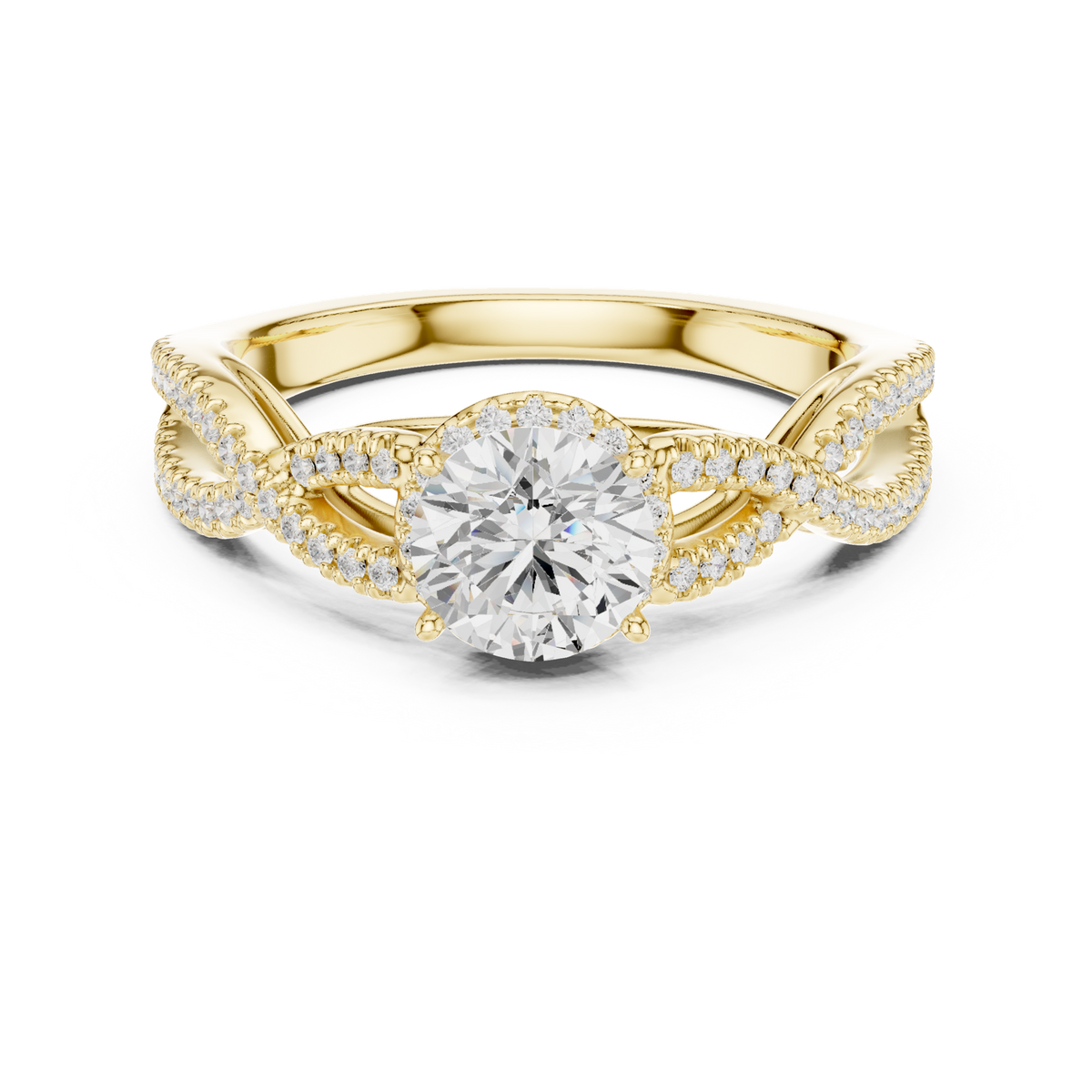14K Solid Gold Lab Diamond Twist Ring, Yellow Gold