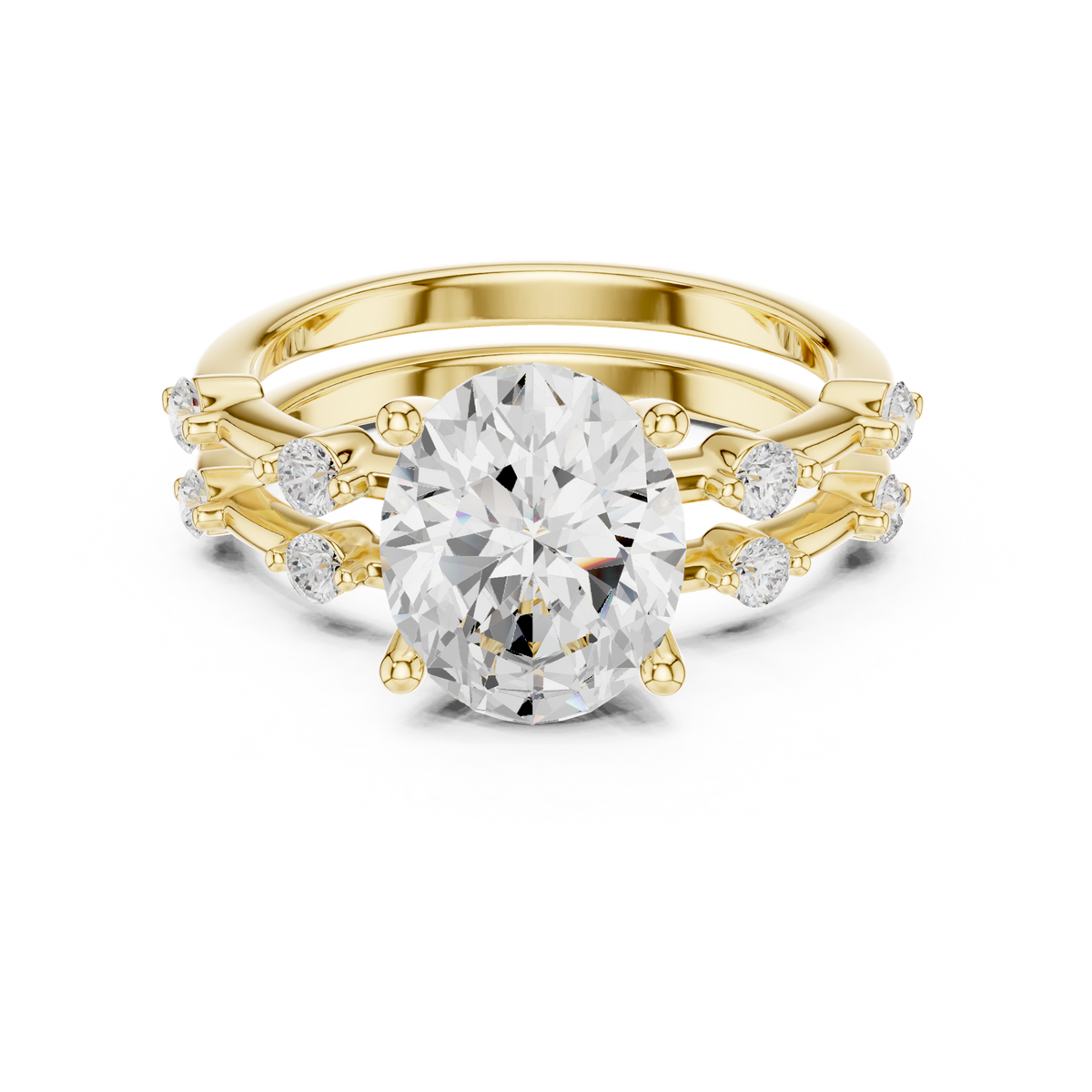 14K Solid Gold Lab Diamond Three-Stone Ring, Yellow Gold
