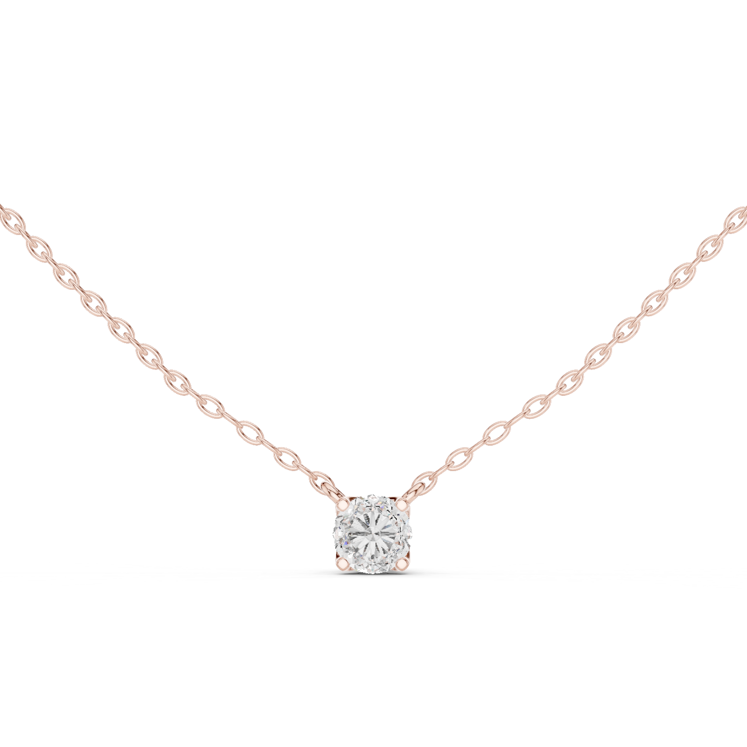 14K Solid Gold Lab Diamond Solitaire Pendant Necklace, Rose Gold