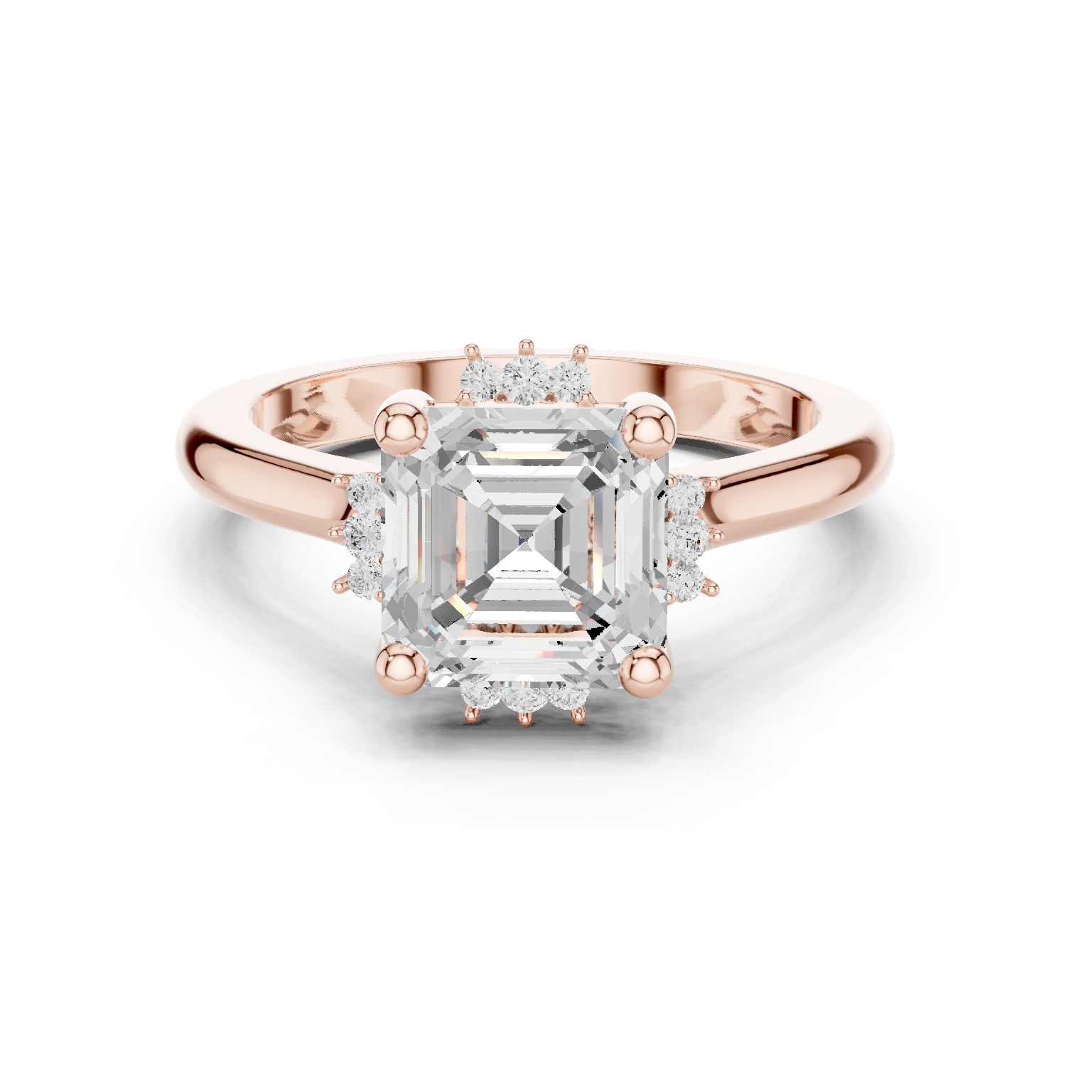 Gold Jewelry, Asscher center stone, Rose Gold
