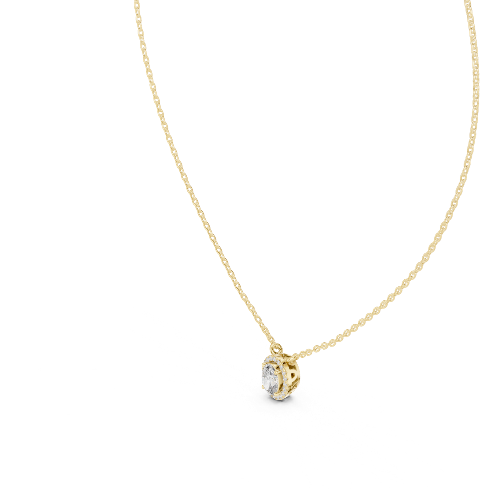 14K Solid Gold Lab Diamond Halo Pendant Necklace, Yellow Gold, view 2