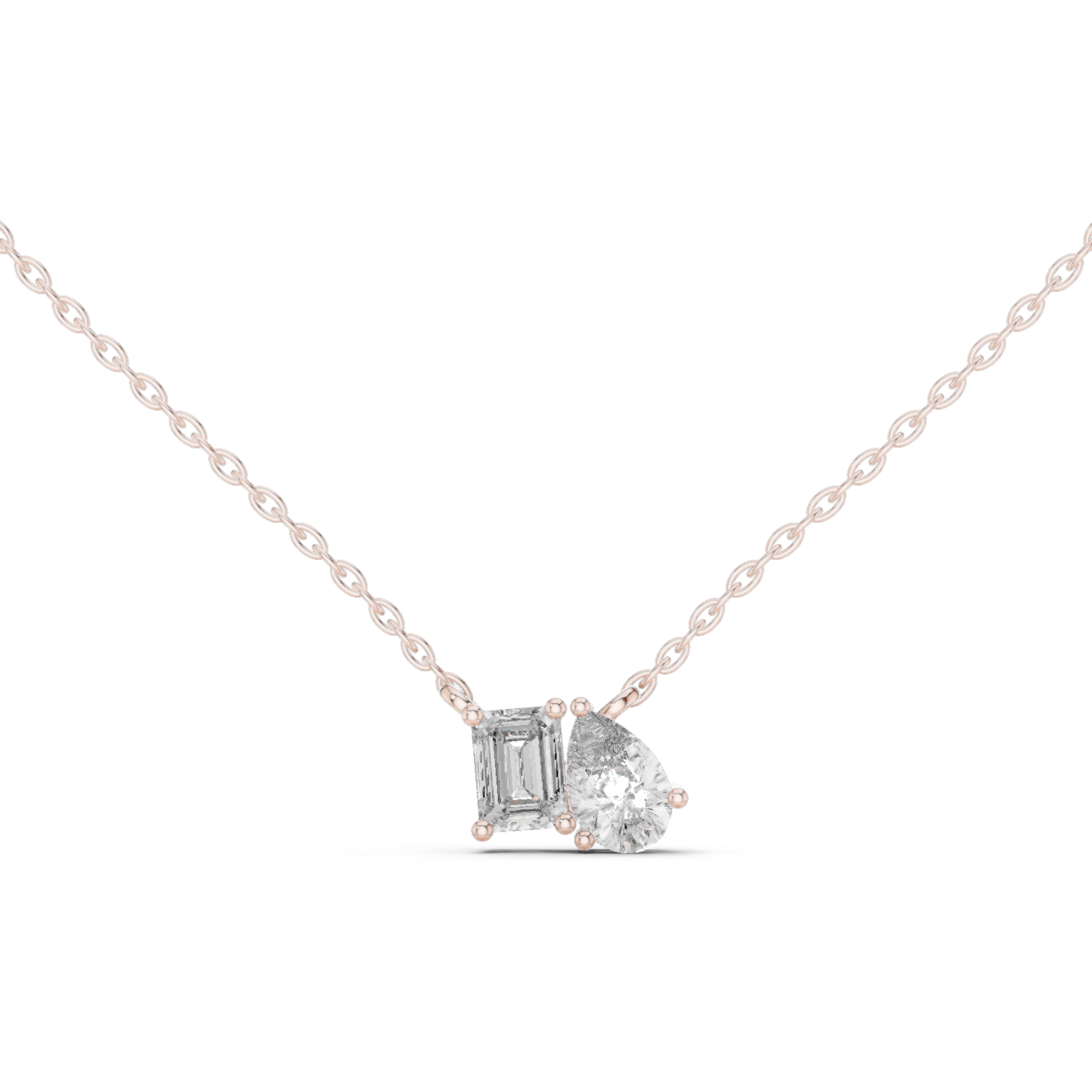 14K Solid Gold Lab Diamond Pendant Necklace, Rose Gold